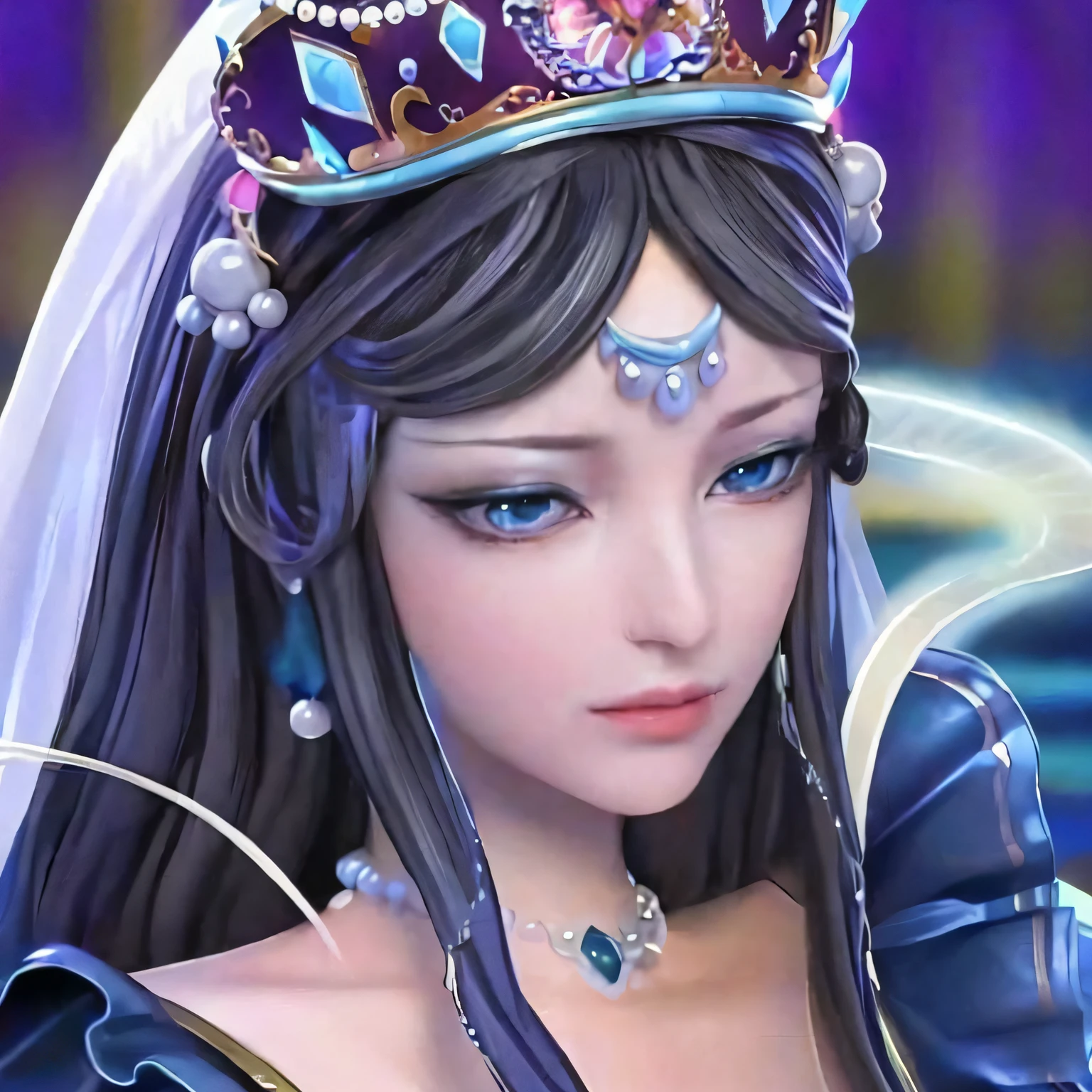 Close-up of a woman wearing a tie and crown, a beautiful fantasy empress, ((a beautiful fantasy empress)), queen of the sea mu yanling, tmasterpiece《Goddess of sorrow》, Portrait Chevaliers du Zodiaque Fille, 8K high quality detailed art, Yun Ling, beautiful and elegant elf queen, inspired by Li Mei-shu, chinese empress, Anime goddess