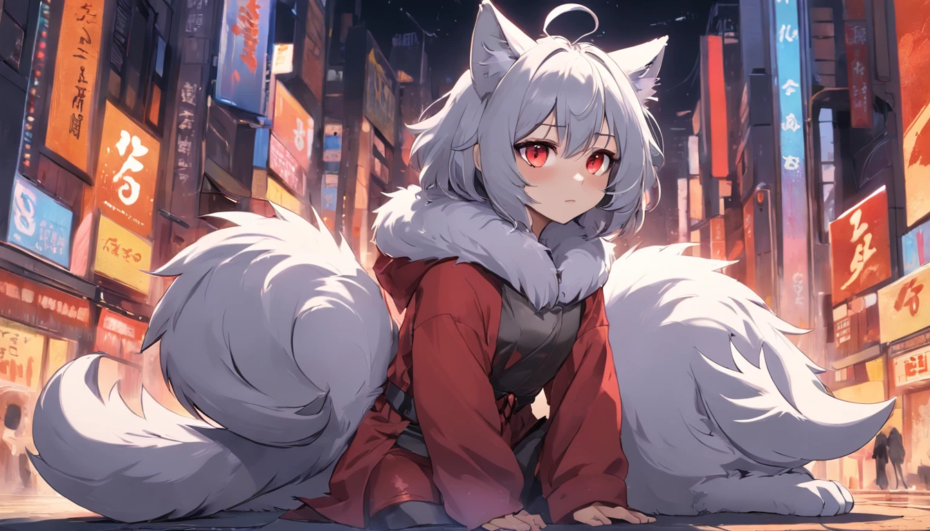 (Bright environment: 0.8), Masterpiece, High quality, abstracted )Nothing,Digital painting\(artwork of a\), by Dagasi, Yupa, Kiyosan, (anthro, Fluffy fur, Character focus: 1.1), Short hair, Portrait , Bright eyes, in a panoramic view, Character focus. (Detailed background: 0.7), Solo, Furry, Furry Shota, Women's focus, sec, (Full body fur, Fluffy tail, Dark gray fur, Red eyes, Gray hair: 1.2), (Long Canine, coyote), (erected , Big , Huge amounts of pubic ) (Multiple bystanders) (Furry Shota furry sex by other female furry)