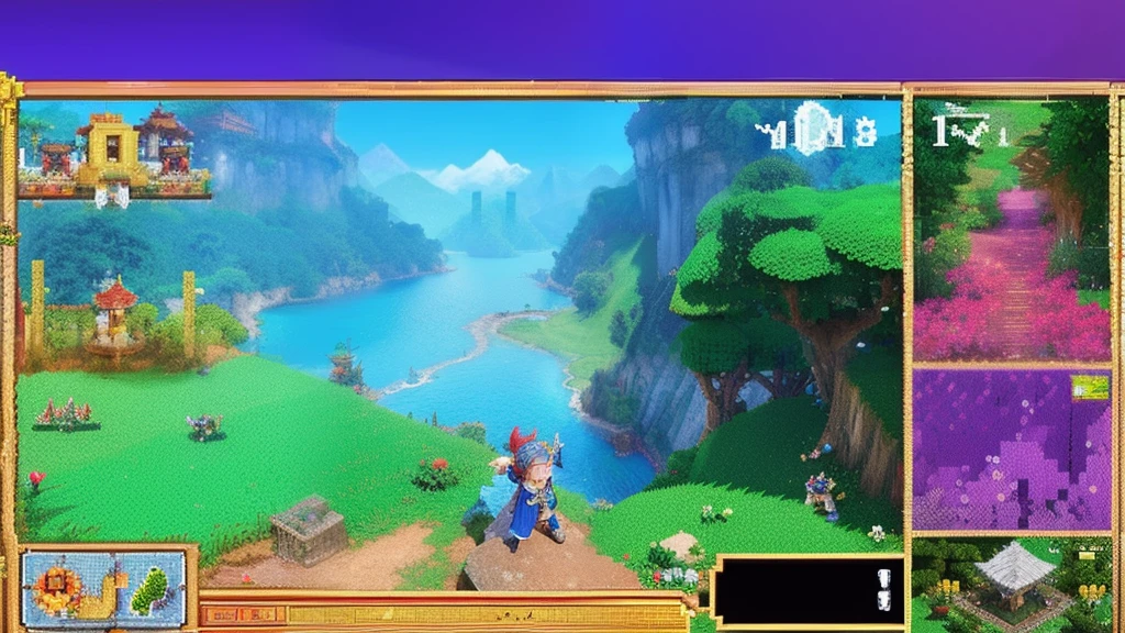 鸟山明风格,Flat pixel games《dragon quest》,Game scene design,(a paradise:1.4),16-bit pixels