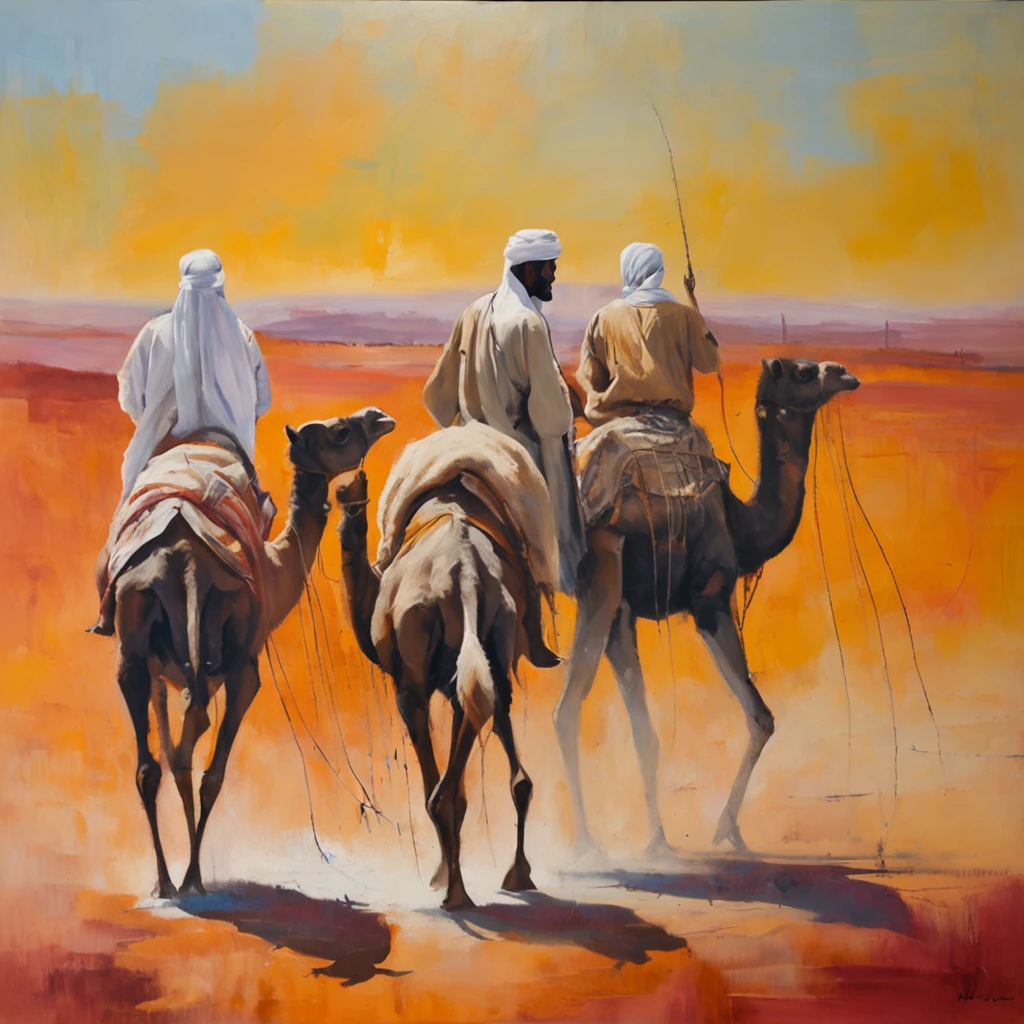 arabes andando de camelos no deserto, homens arabes, arabes, Bedouin,