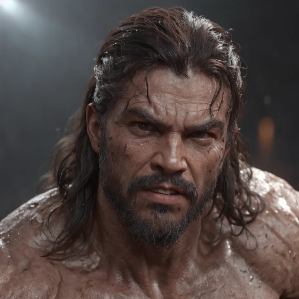 (professional 3d render:1.3) af (Realistic:1.3) most beautiful artwork photo in the world,Features soft and shiny male heroes, ((Epic hero fantasy muscle man rough wet hero angry look long hair short beard and ferocious expression in dynamic pose, Fantastic location, Majestic cluttered environment)), full body 8k unity render, action shot, skin pore, very dark lighting, heavyshading, Detailed, Detailed face, (vibrant, photograph realistic, Realistic, Dramatic, Dark, Sharp focus, 8K), (Old leather garments damaged by weathering:1.4), ((((Wear fur)))), (Intricate:1.4), decadent, (Highly detailed:1.4), Digital painting, rendering by octane, art stations, concept-art, smooth, Sharp focus, illustration, Art germ, (loish:0.23), wlop ilya kuvshinov, and greg rutkowski and alphonse mucha gracias, (Global illumination, Studio light, volumettic light), heavy rain, particles floating, lotr, fantasy, elf, full bodyesbian, ((Dark and ancient city background:1.3)),CGSesociety,art stations