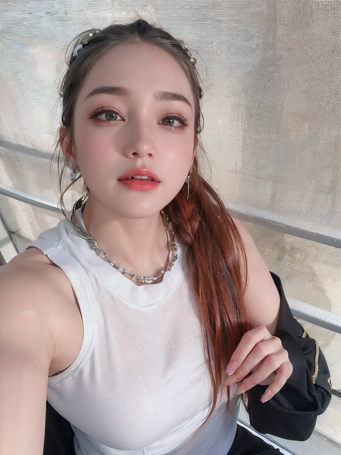 Un primer plano de una mujer con cabello rojo con una blusa negra, Sun Yunjoo, Heonhwa Choe, Hermosa mujer surcoreana, Ella tiene el pelo largo redorange, Jinyoung Shin, she has long orange brown hair, Sangsoo Jeong, dilraba dilmurat, Chica coreana, 2 7 years old, Jaeyeon Nam, Parque Ji-min