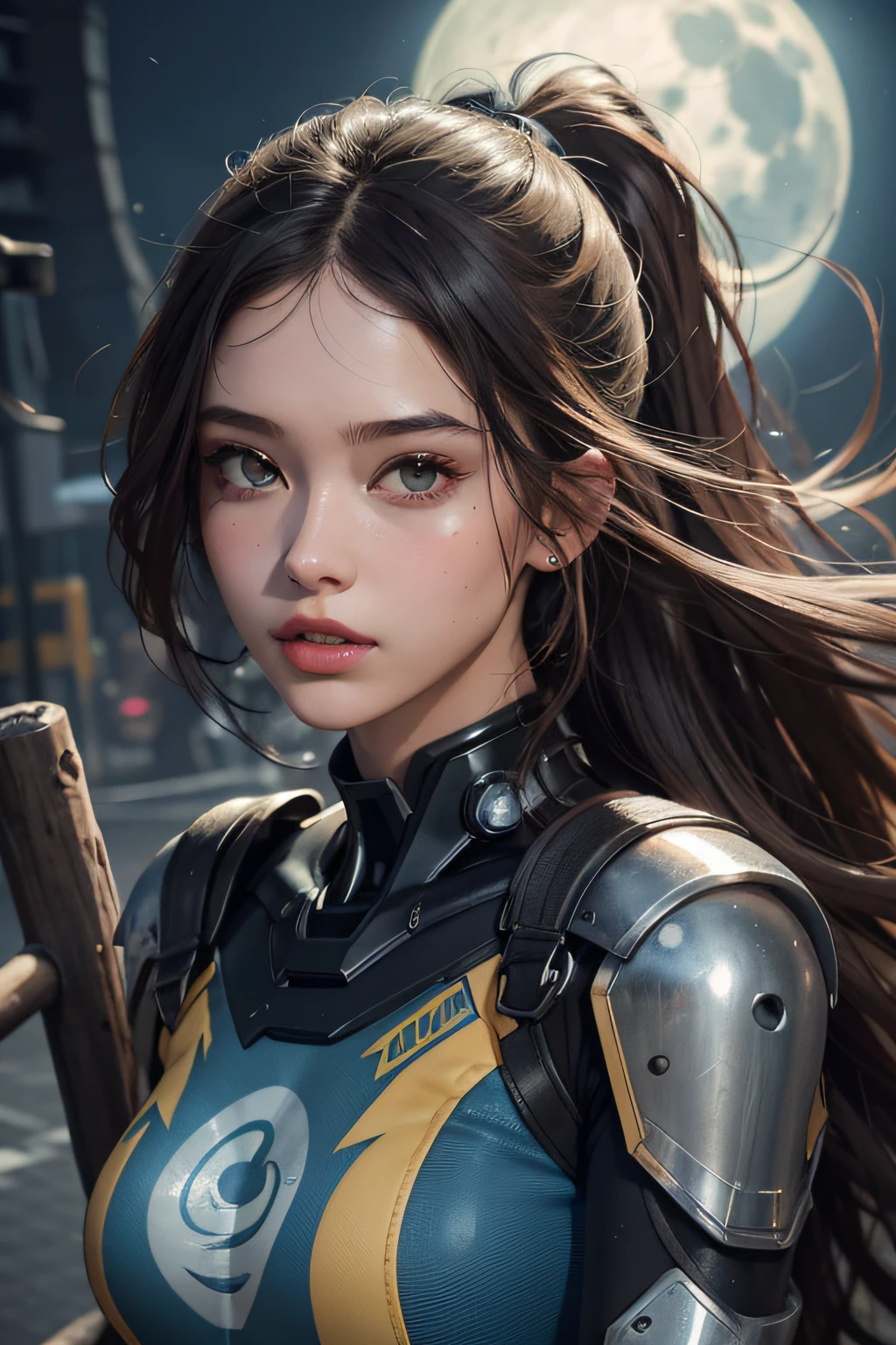 1girll, waist-up, Fashionab, concept-art, Extreme close-up of geek man, mechs,yoga pose, Vibrant hairstyle design,Create wavy brunette hair, Rough sketch, stonepunk, rays of moonlight, fisheyelens, rays of sunshine, Concept artist, (The art of Jean Arp:1.2), offcial art, Unity 8k Wallpapers, ultra - detailed, Aesthetics, tmasterpiece, best qualtiy, realisticlying,