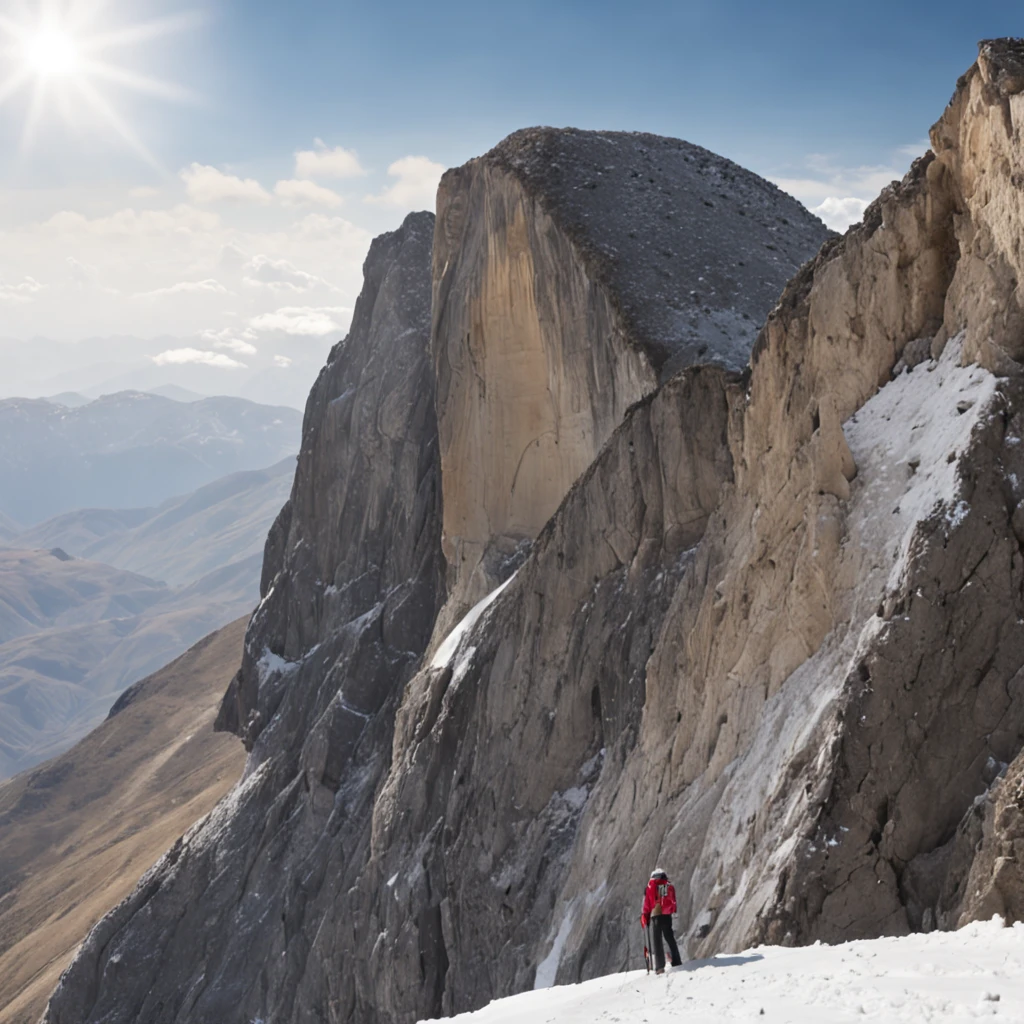 Climb the back of the snowy mountain alone,Very shocking picture,Blue sky