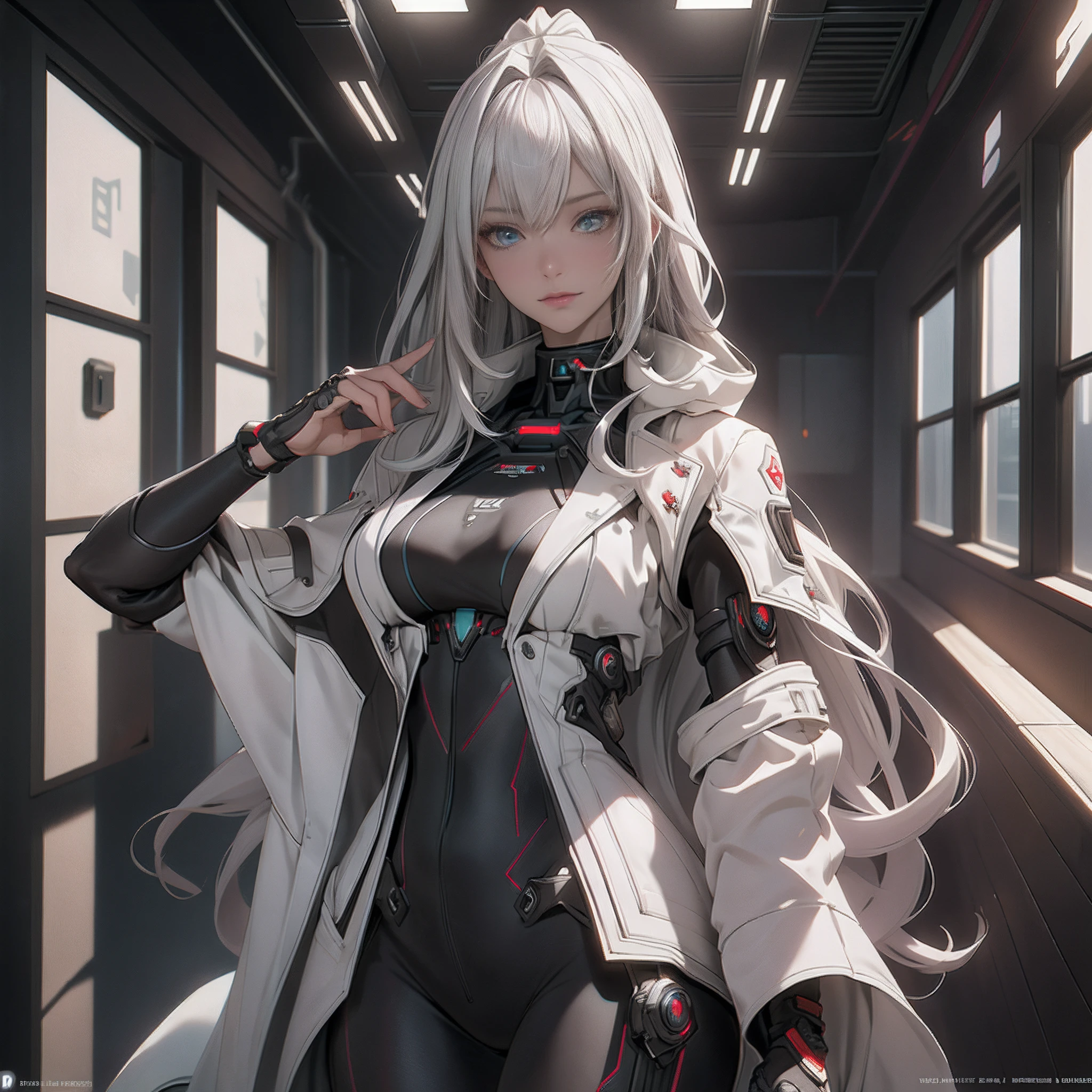((Best quality)), ((masterpiece)), (detailed:1.4), 3D, an image of a beautiful cyberpunk female, long silver hair, gray eyeys,HDR (High Dynamic Range),Ray Tracing,NVIDIA RTX,Super-Resolution,Unreal 5,Subsurface scattering,PBR Texturing,Post-processing,Anisotropic Filtering,Depth-of-field,Maximum clarity and sharpness,Multi-layered textures,Albedo and Specular maps,Surface shading,Accurate simulation of light-material interaction,Perfect proportions,Octane Render,Two-tone lighting,Wide aperture,Low ISO,White balance,Rule of thirds,8K RAW,