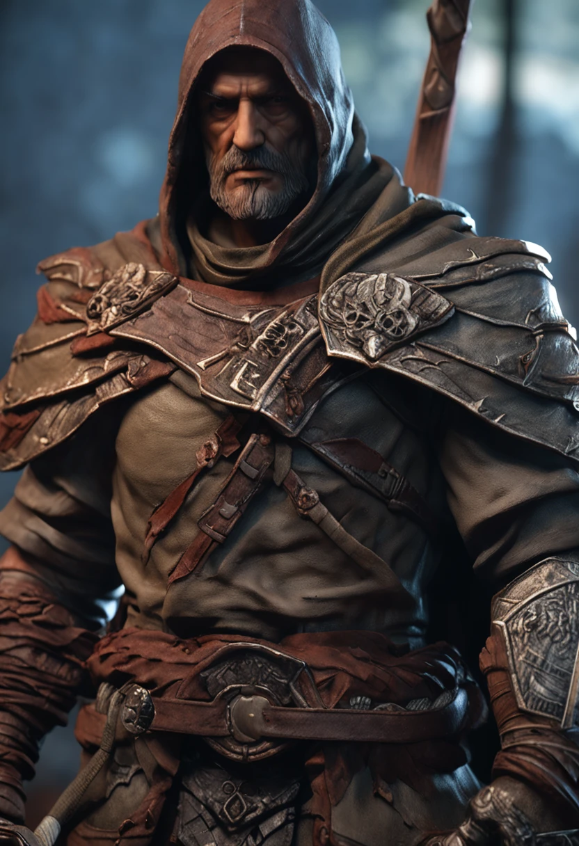a close up of a statue of a man with a sword, cinematic bust shot, video game render, high res render, clay render, cinematic bust portrait, assassin, inspired by world of warcraft, 3 d character render, 3 d render character art 8 k, sharp focus, beautifull, knight, templar, rolands zilvinskis 3d render art, icon