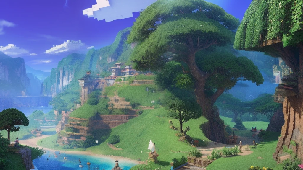 鸟山明风格,Flat pixel games《dragon quest》,Game scene design,(a paradise:1.4),16-bit pixels