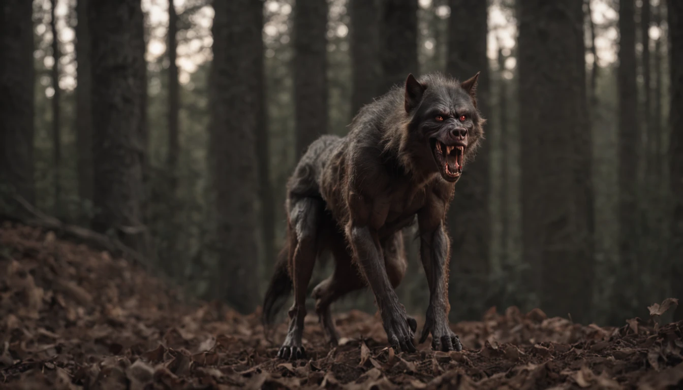 Beautiful vampires ahead, (Huge werewolves standing in the distance),Forest night full body, Dramatic lighting, abstract expressionism, Metaphysical, expressionistic, Golden ratio,detail, Aesthetic, Octane rendering, Excellent composition, Natural texture, 8k oil, pain, Masterpiece, canon eos r4s 50