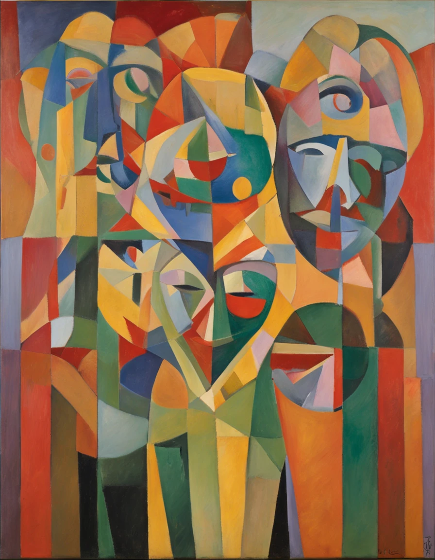 abstract paintings, cubism, neoclassicism, (Gino Severini:1.2), (saddened), (clown:1.5)