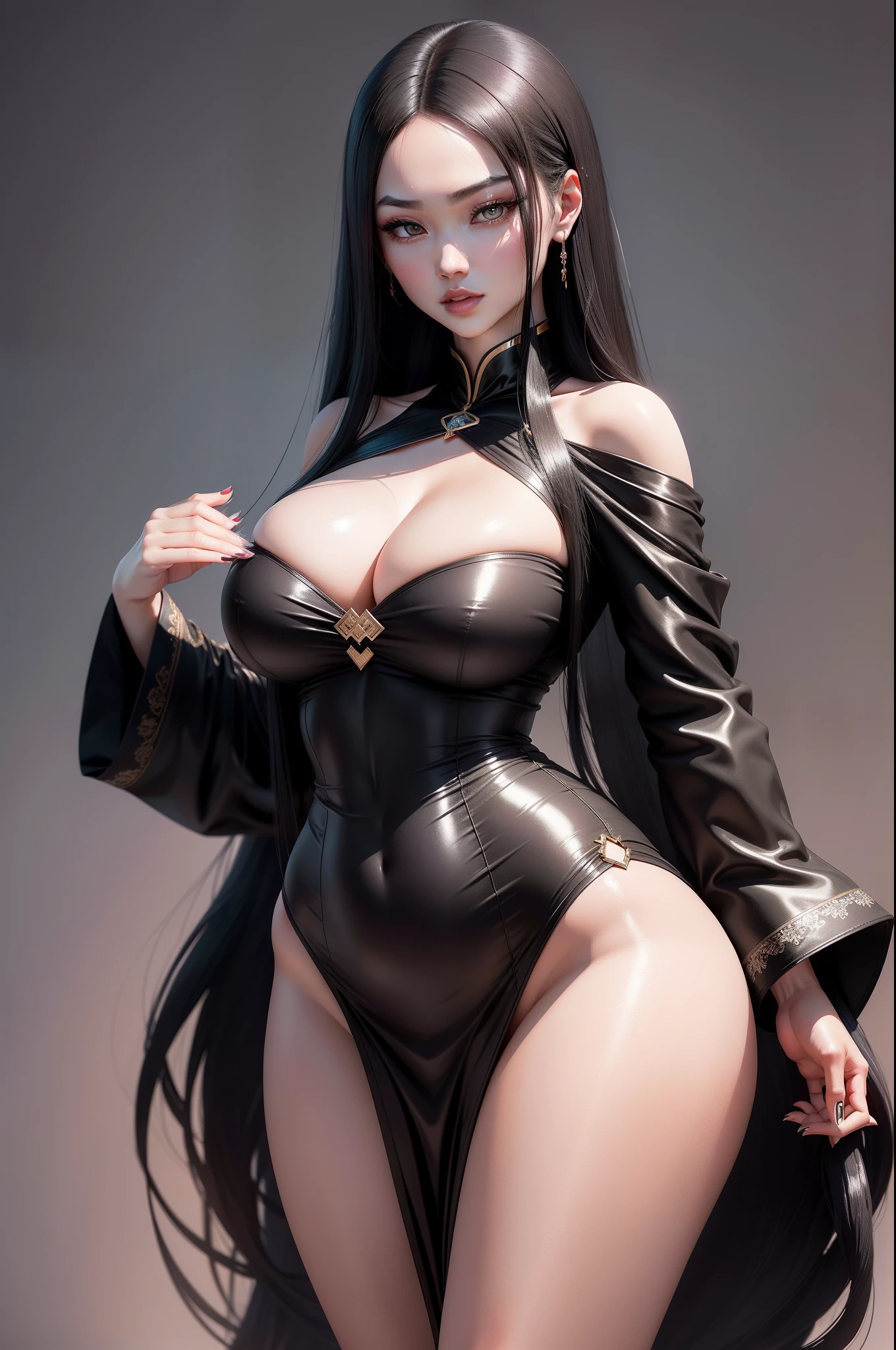 She has long black and shiny hair,Beautiful lines,Exudes an attractive sheen。Curvy figure,Hit the spot,It's eye-catching。skin tone,I am white and pure,Like snow-white jade。What about my measurements,It was kept perfectly。Face contouring,Soft and three-dimensional,The facial features are delicate and radiant