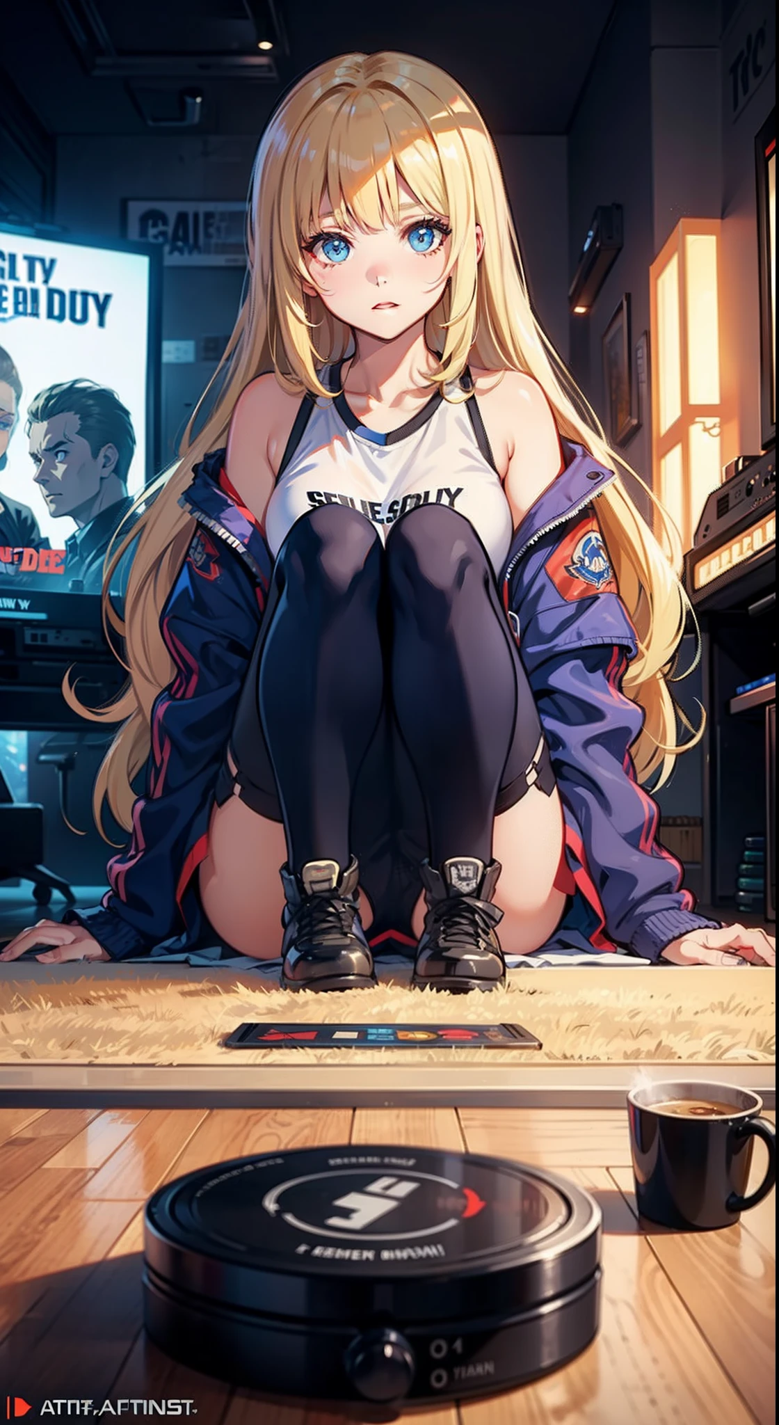 Blu-eyed blonde girl, Sit in the games room, Degenerate hair and Call of Duty poster on wall. The site logo and Arthur's name are visible.