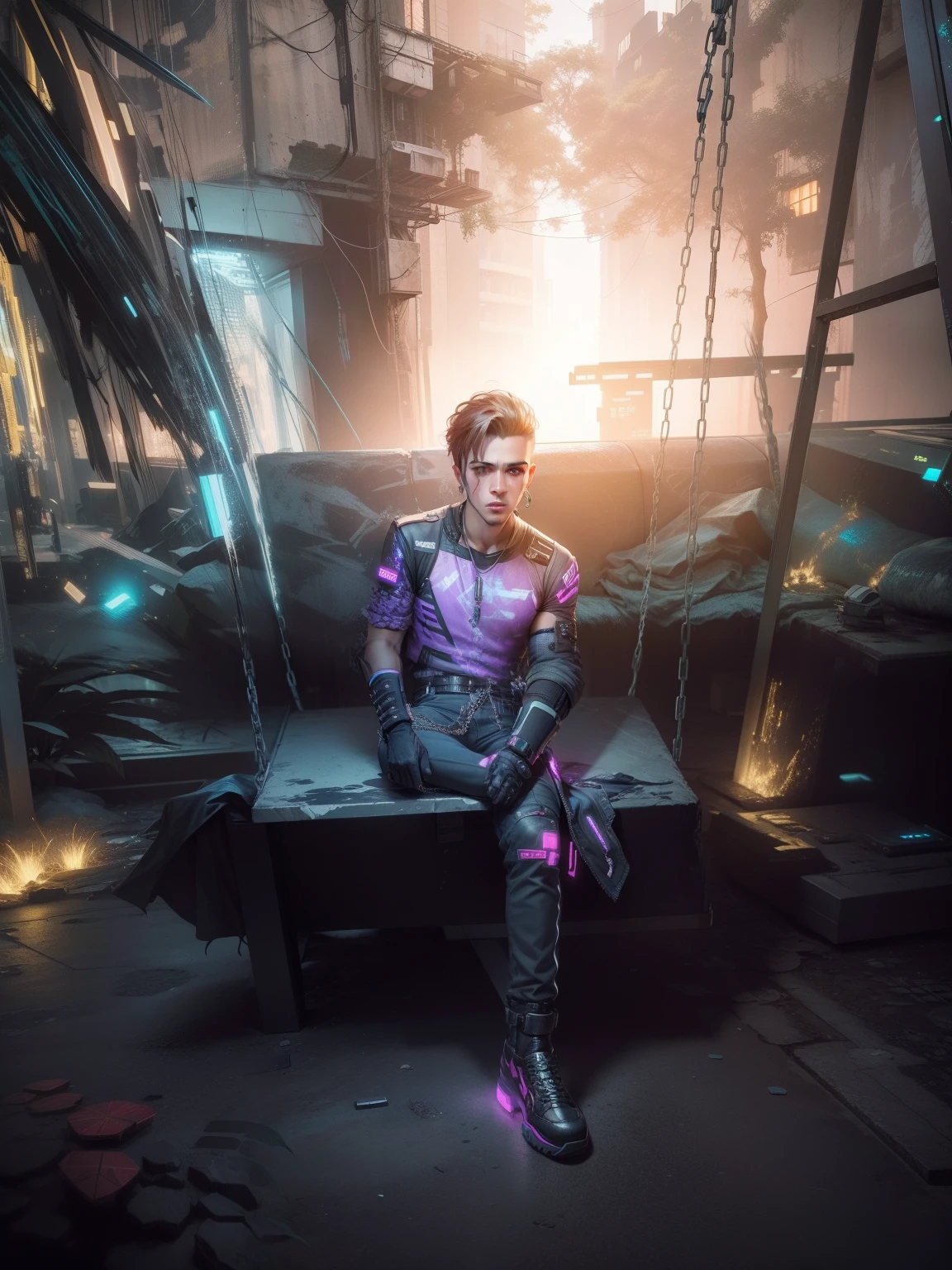 change background Cyberpunk handsome boy, realistic face, 8k,Ultra realistic.