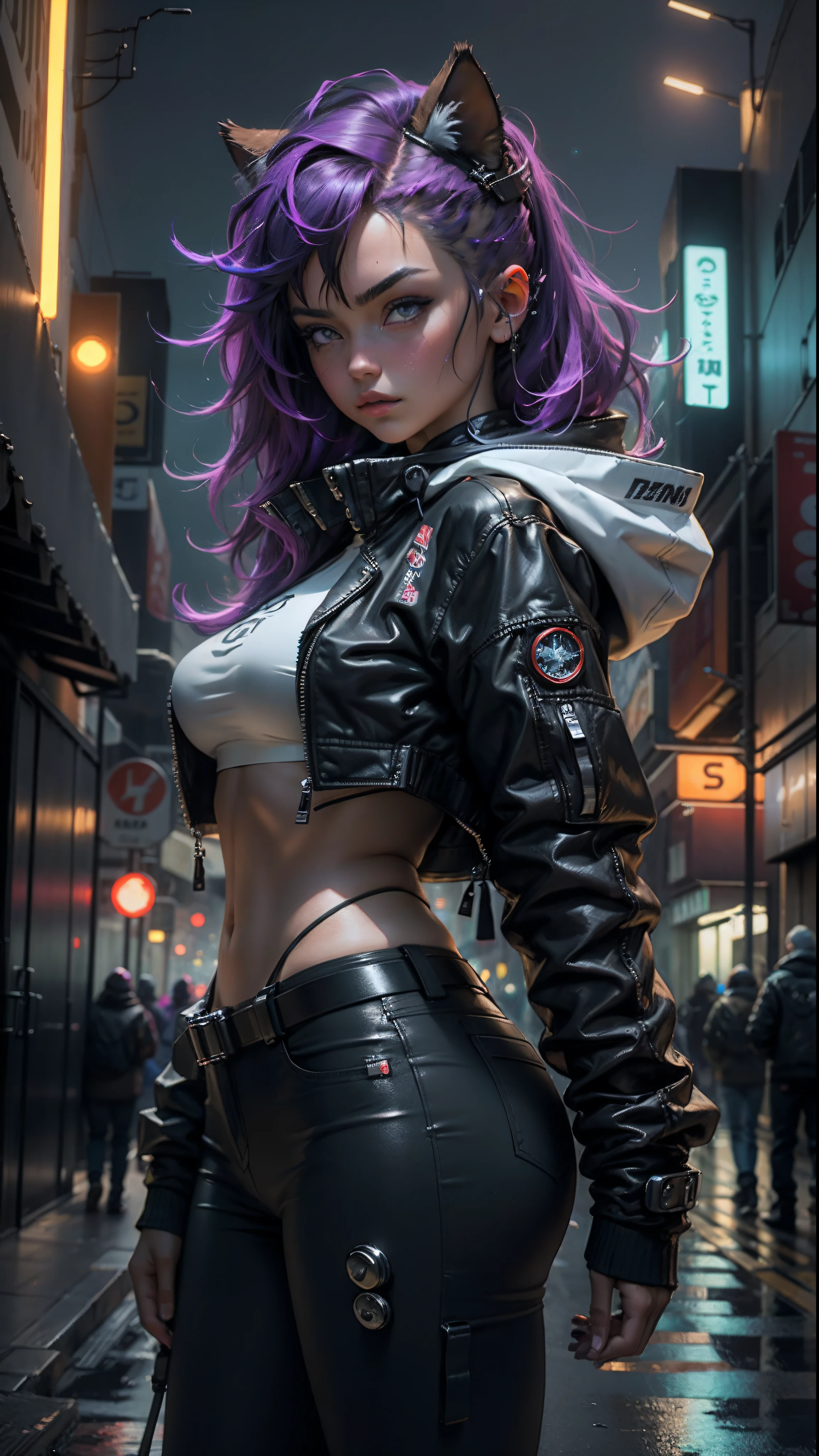 Beautiful woman medium hair, wearing cap, cyberpunk style short clothes