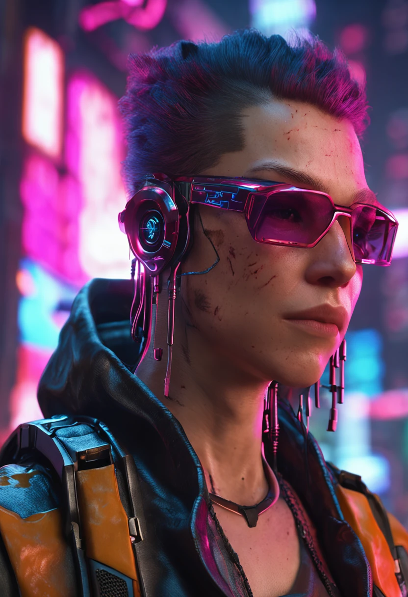 "ultra-realistic cyberpunk 3D artwork with an 8K resolution featuring a realistic face and an aesthetic atmosphere."
