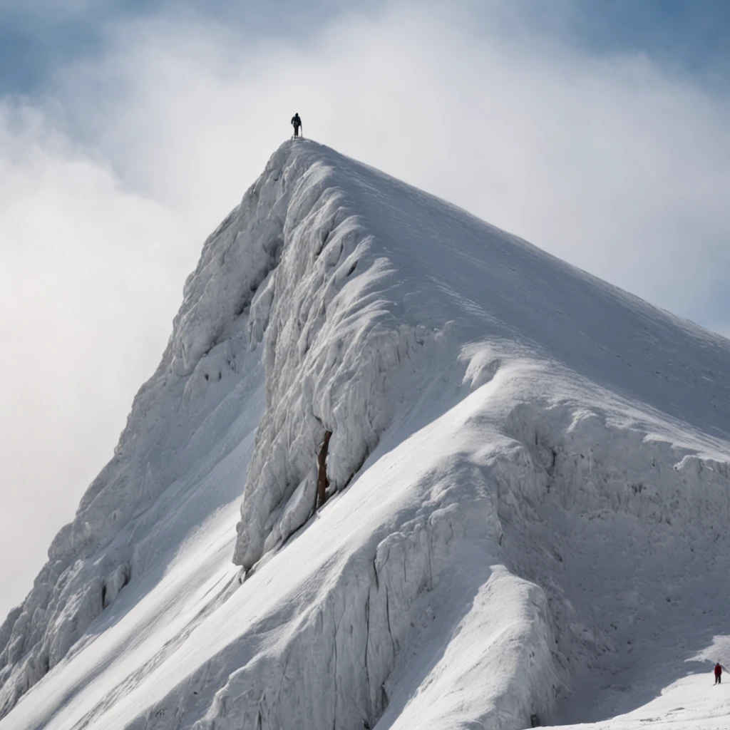 Climb the back of the snowy mountain alone，Very shocking picture，Blue sky