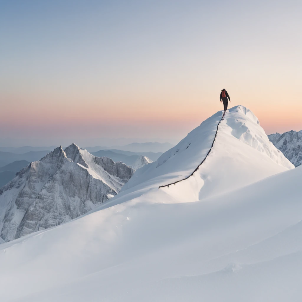 Climb the back of the snowy mountain alone,Very shocking picture,Blue sky