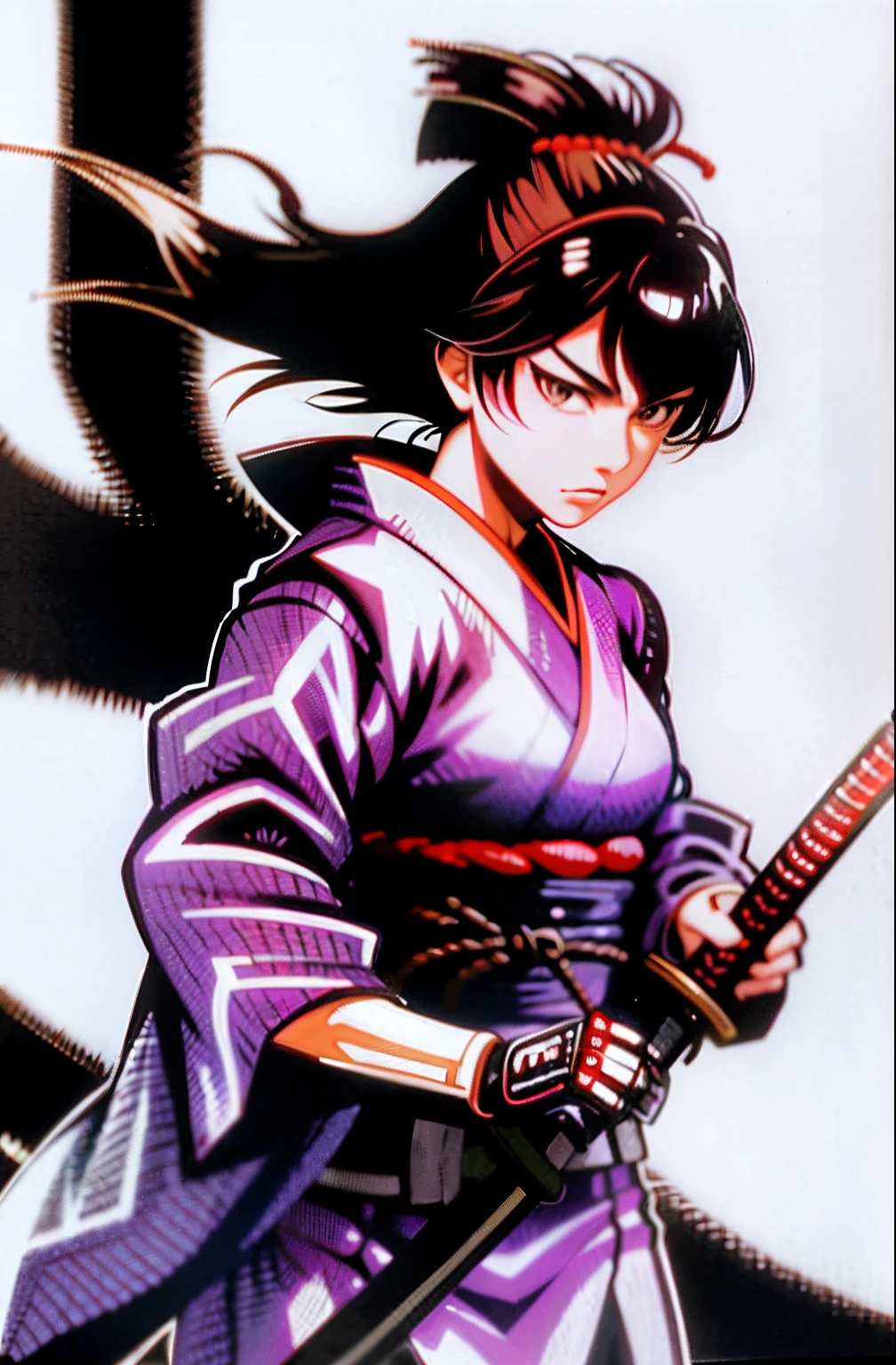 Samurai of Japan,1girll,Katana in hand,Wearing a Japanese kimono