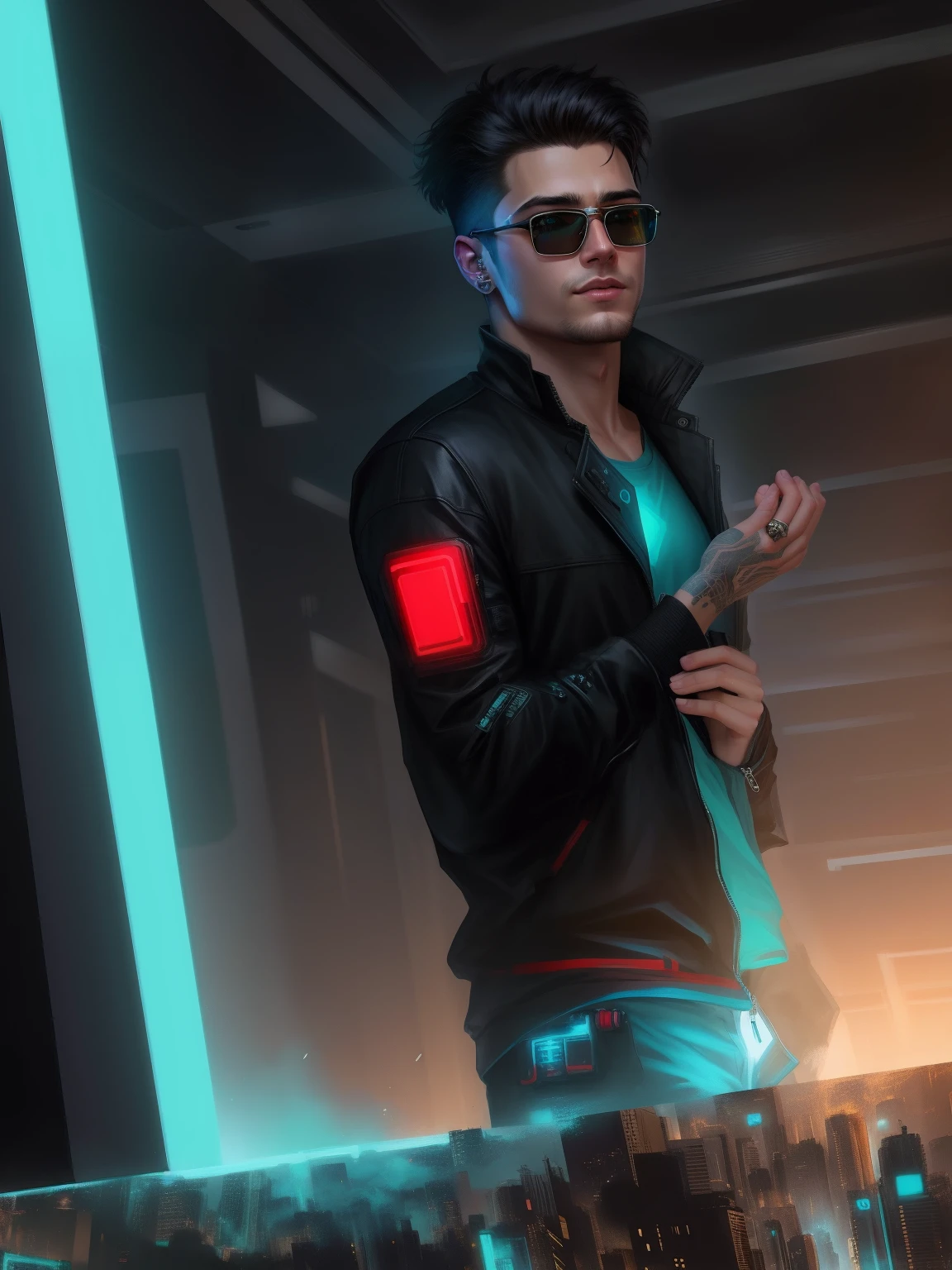 Change background cyberpunk handsome boy, realistic face, 8k, ultra realistic