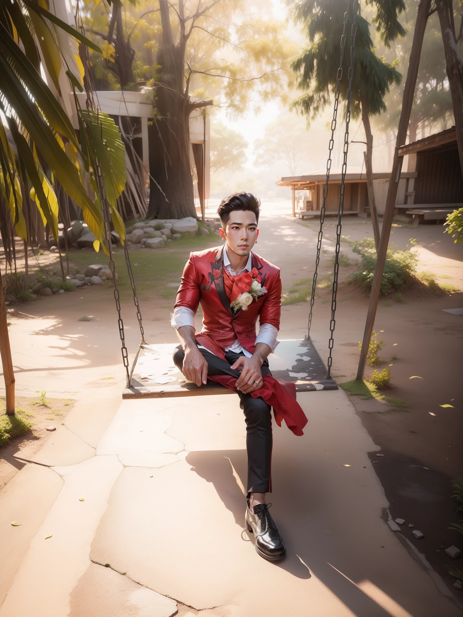 change background the place of Park ,handsome boy, realistic face,simple editing,simple colour wedding