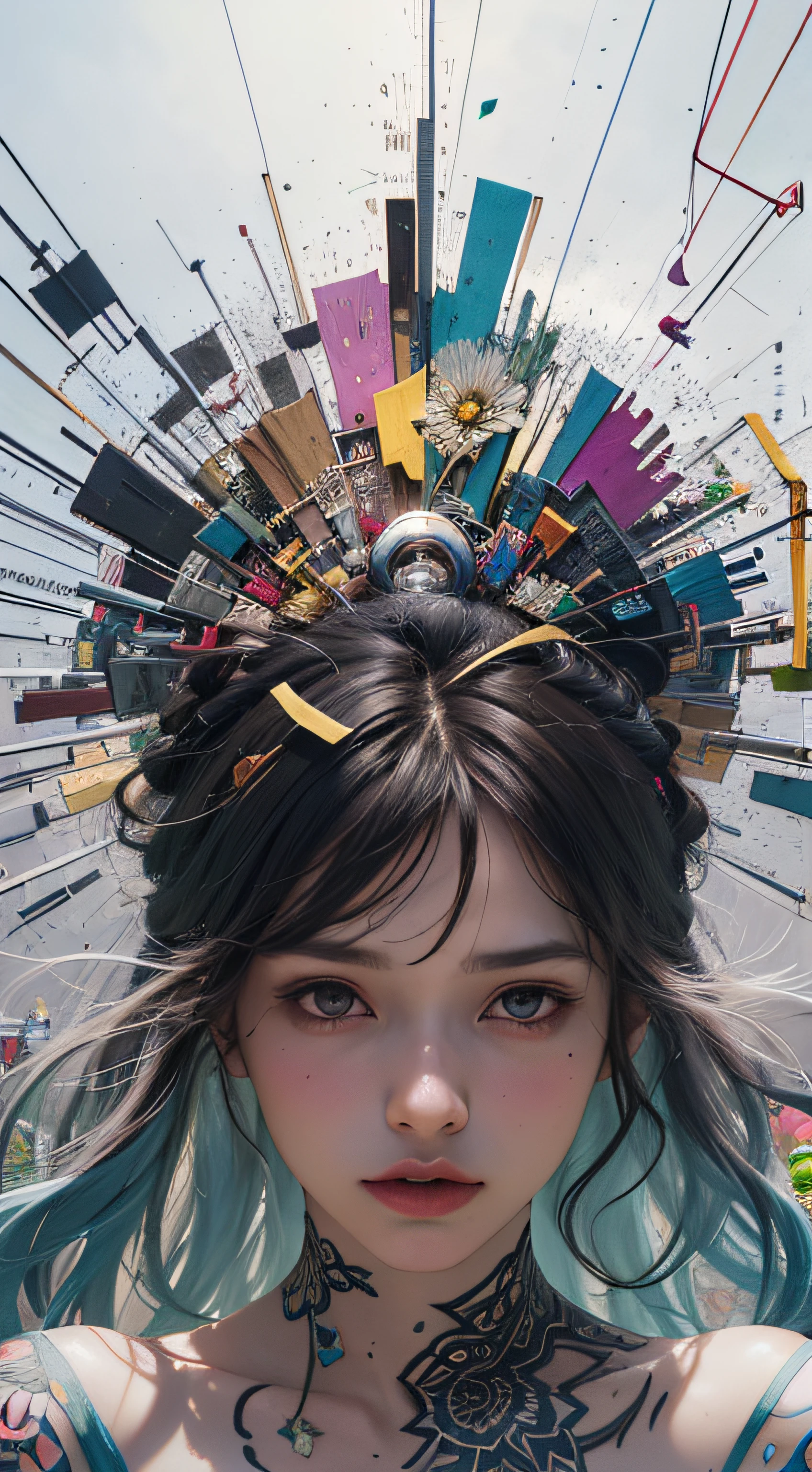 official art, unity 8k wallpaper, ultra detailed, beautiful and aesthetic, beautiful, masterpiece, best quality, (zentangle, mandala, tangle, entangle), dynamic angle, cowboyshot, the most beautiful form of chaos, elegant, a brutalist designed, vivid colours, romanticism, by james jean, roby dwi antono, ross tran, francis bacon, michal mraz, adrian ghenie, petra cortright, gerhard richter, takato yamamoto, ashley wood, atmospheric, enjoying a stream of music, where you can visualize the notes, ecstasy of musical notes, streaming musical notes visible