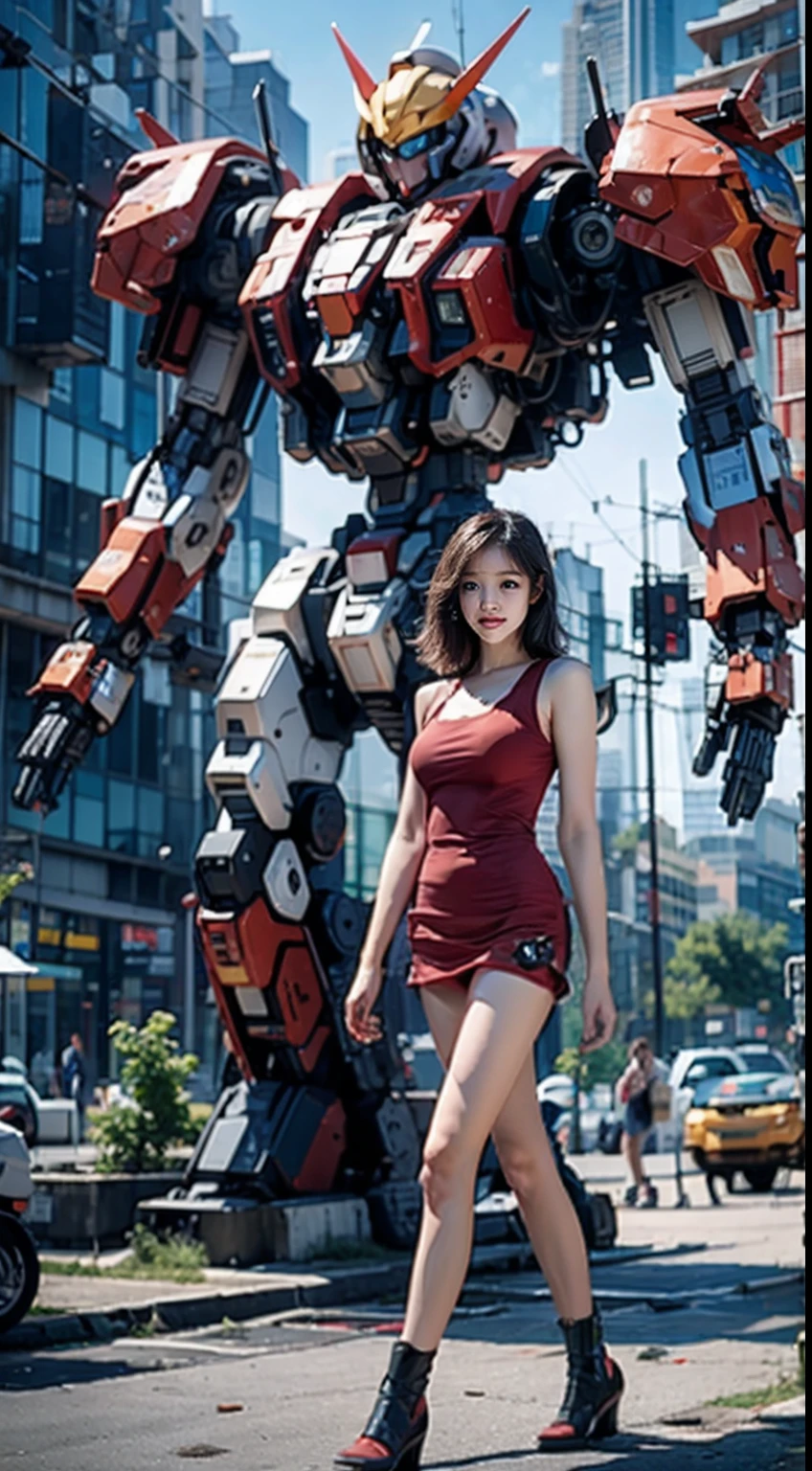 Gundam walking with limbs attached to a tablet PC