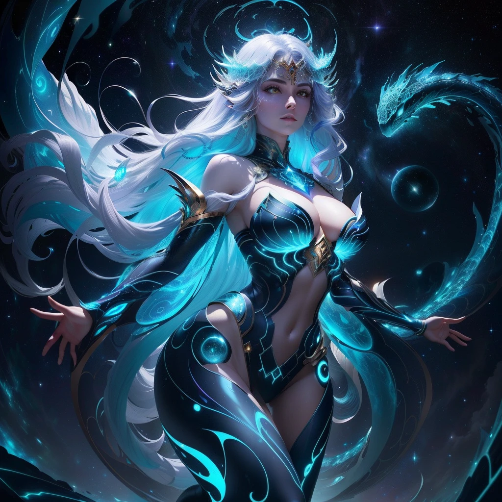 Maia's Celestial Serpent Form is a breathtaking sight to behold. As her body transforms, she sheds her human skin and emerges as a luminescent snake, shimmering with iridescent scales in shades of blue, green, and purple. Her eyes glow like stars, reflecting the power and wisdom of the cosmos.

As she slithers forward, her movements are graceful and fluid, almost hypnotic in their beauty. Her serpentine body coils and uncoils like a cosmic current, flowing through the universe with ease and grace. With each glide, Maia emanates a soft glow, illuminating the darkness around her.

Her powers as a celestial serpent are vast and enigmatic. She's able to traverse the vast expanse of space, move between dimensions, and call upon the forces of nature. She can create constellations and supernovas, summon storms and calms, and make the planets spin at her will.

In her Celestial Serpent Form, Maia becomes an ethereal entity, a force of nature beyond human understanding, and a guardian of the universe.