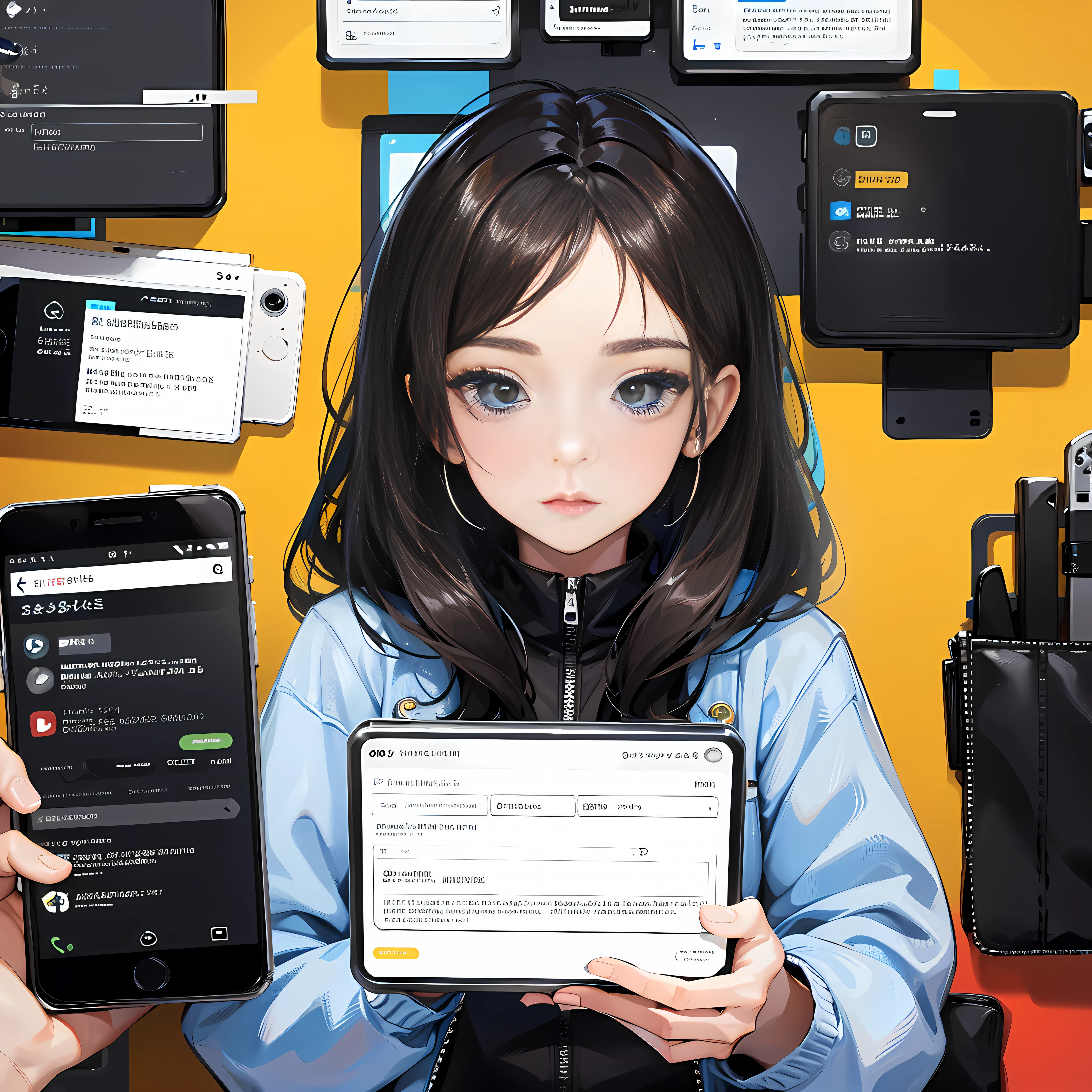 Phone screen screen, phone screen shows a woman, personal information, super detailed, 4k, white