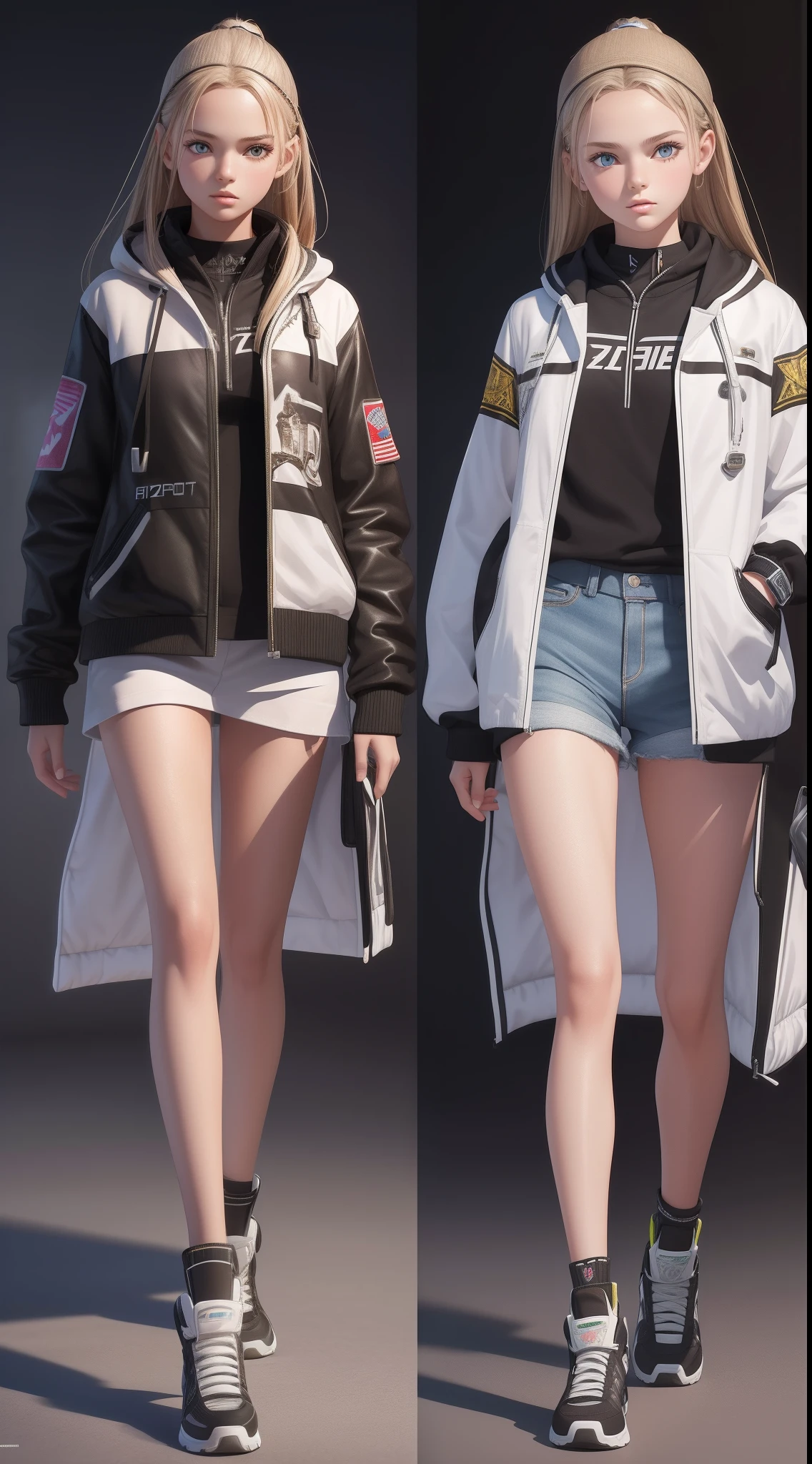 Create 3D 12K resolution of -yeld fee supermodel style characters in detailed full bodies, Highly detailed, vibrant, Ultra high quality, hyper photorealism, Photorealism, rendering by octane]