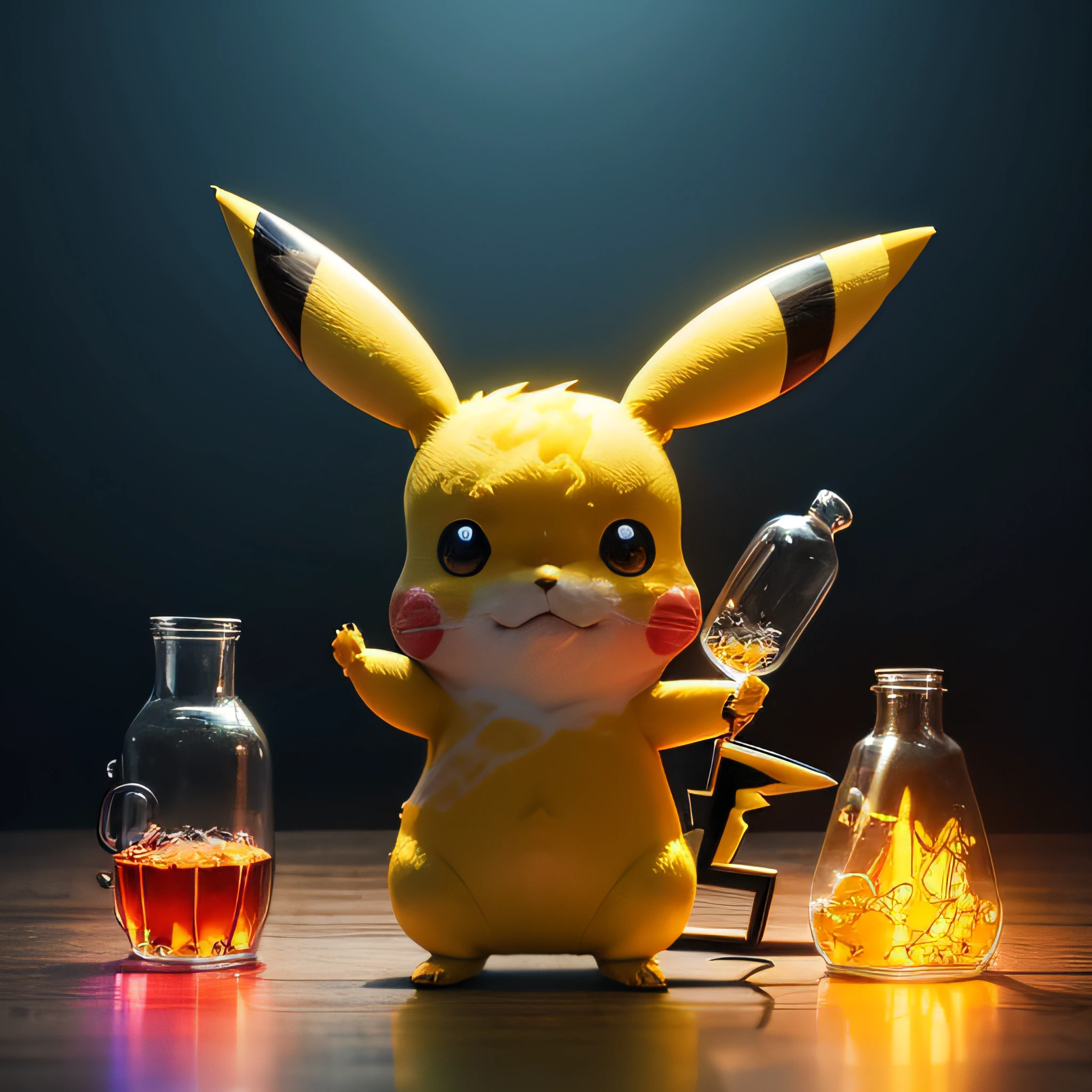 Pikachu is a chemical instrument、glass tube、beakers、Alcohol lamp、life-like、、barechested、Girl Cute、Electricity is running