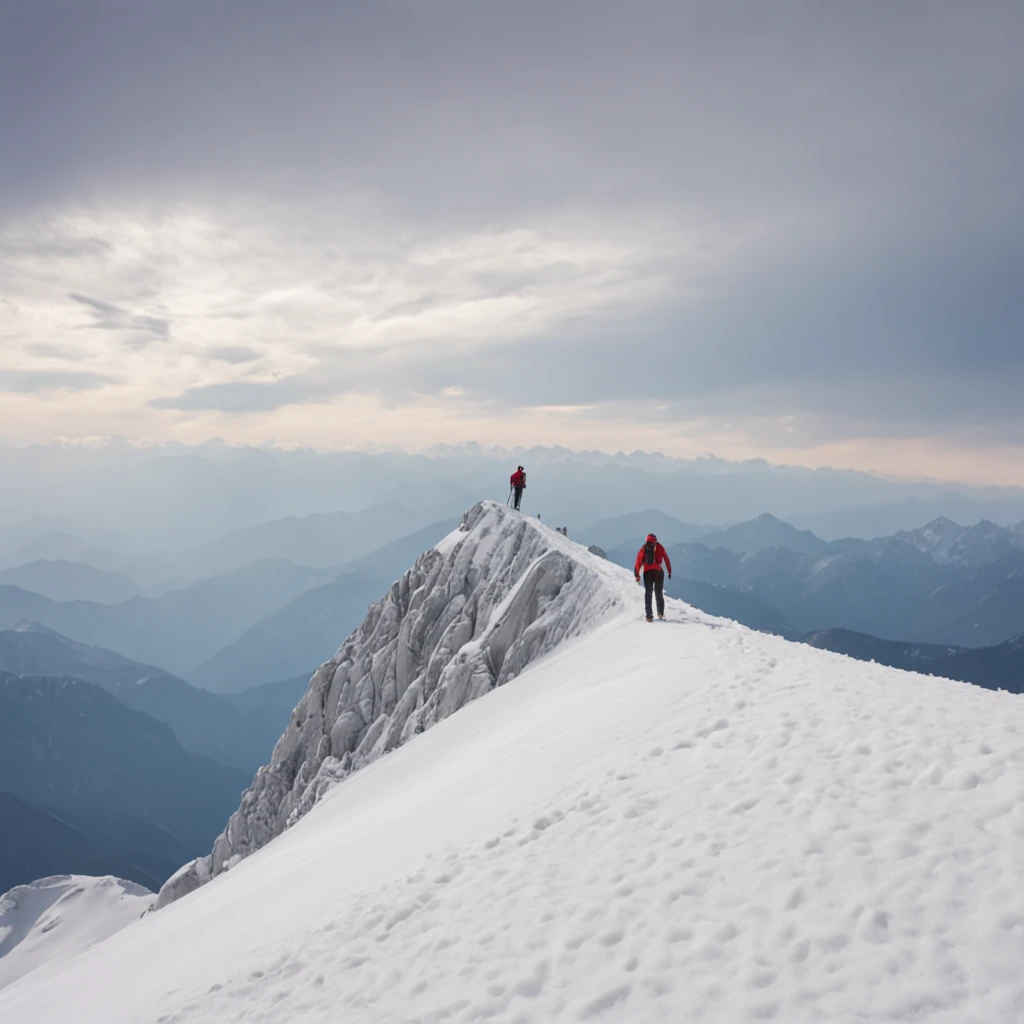 Climb the back of the snowy mountain alone,Very shocking picture,Blue sky
