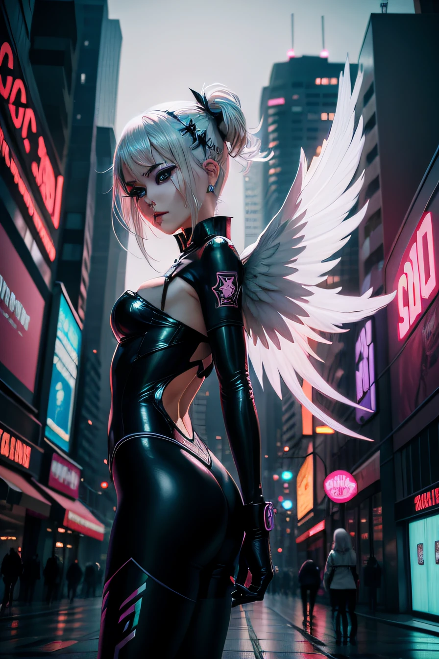 Neon Angels of Network City,Short silver-white hair,Face repaint