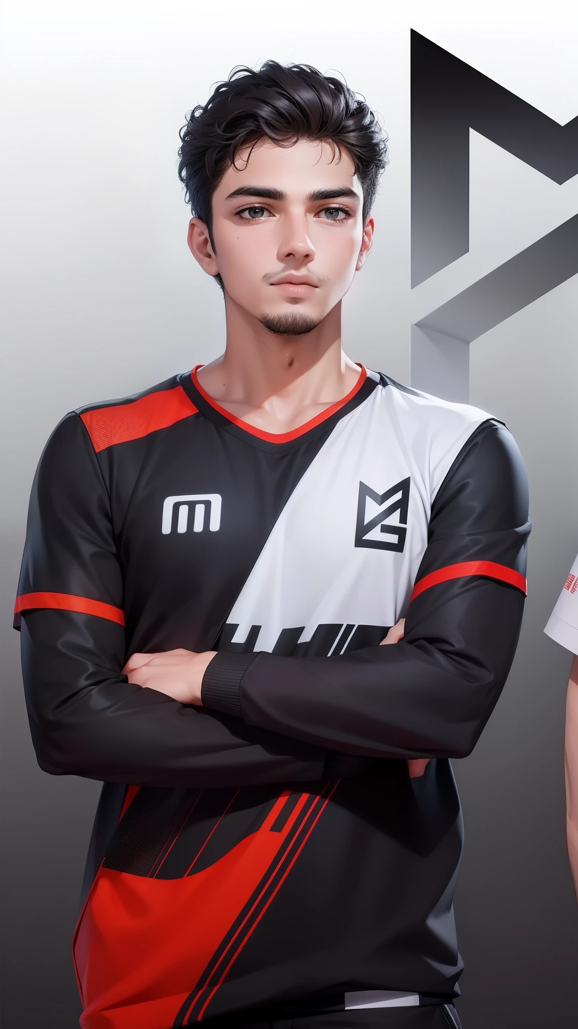 Attractive profile picture, masterpiece, ultra-precise rendering, beautiful and cool young man, trustworthy, dependable young man, savior of the world, simple design, most beautiful image, 4K, black hair, wavy hair, facial hair, arabian face