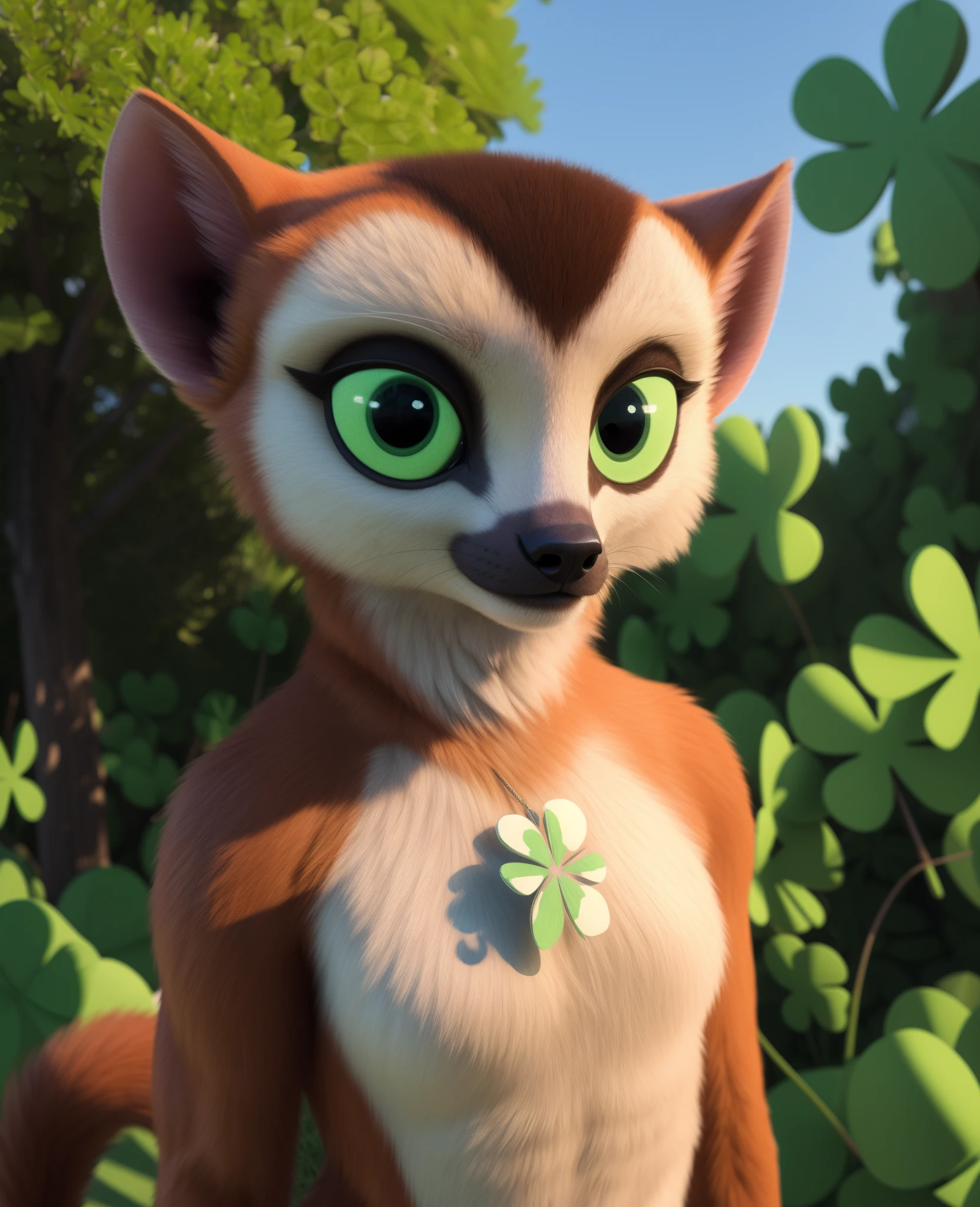 realistic fur, real, detailed, (detailed fur, fur, furry body:1.2), furry, anthro, best quality, professional photo, photorealism, high quality, volumetric, ray tracing, HDR, 4K, 8k, absurd res, realistic, max shading, ((masterpiece)), ((Clover)), female, crowned lemur, standing, looking at viewer, , uploaded to e621