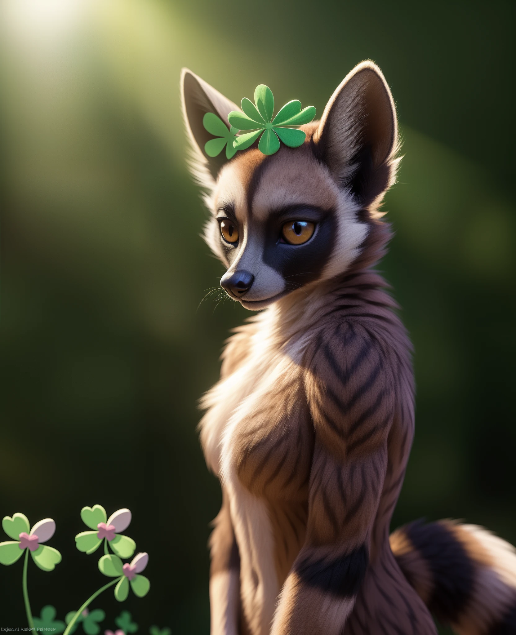 realistic fur, real, detailed, (detailed fur, fur, furry body:1.2), furry, anthro, best quality, professional photo, photorealism, high quality, volumetric, ray tracing, HDR, 4K, 8k, absurd res, realistic, max shading, ((masterpiece)), ((Clover)), female, crowned lemur, standing, looking at viewer, , uploaded to e621