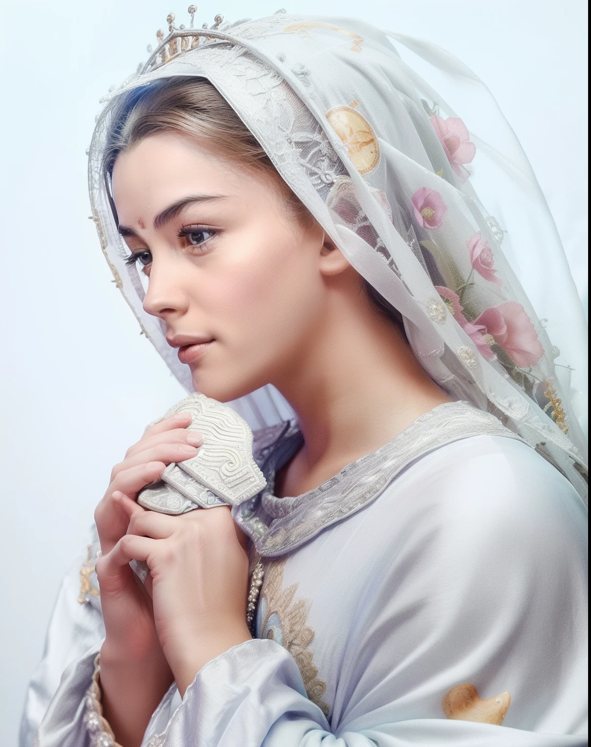 ((Blessed Virgin Mary of GUADALUPE))) (((cuerpo completo))) 19 year old, de rostro y aspecto anglosajona))) (((Con una cara seria y piadosa. Con una mirada dulce y tierna))) (obra maestra, calidad superior, mejor calidad, arte oficial, beautiful and aesthetic: 1.2), extremadamente detallado, colorido, highest detailed, Cara perfecta, parte superior del cuerpo, HDR, (orando: 1.3), eye-catching visuals, colores vibrantes. ultra detallado, 8k, HDR. Grado de color profesional, colores ricos, powerful imagery, 4k, 8k,obra maestra,...