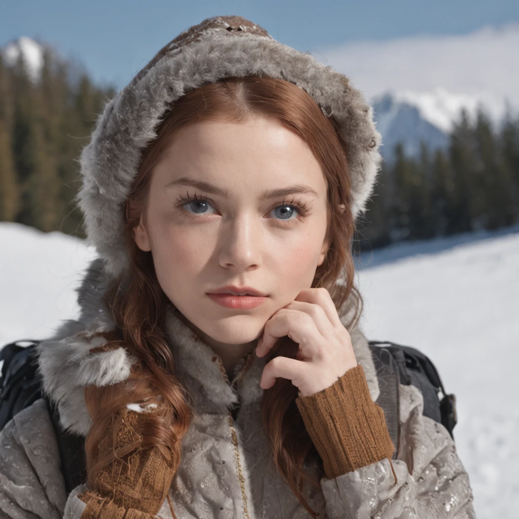 Climb the back of the snowy mountain alone，Very shocking picture，Blue sky