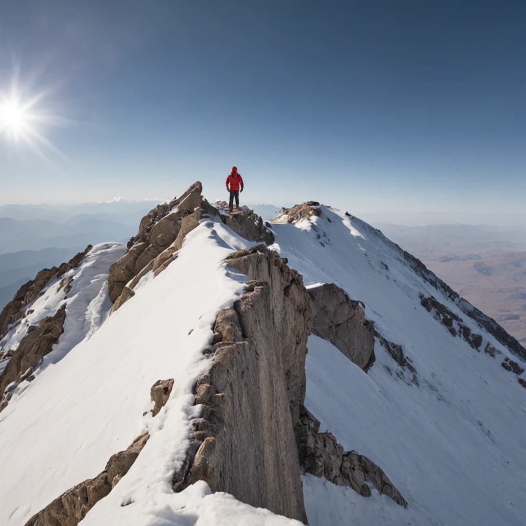 Top of a snowy mountain，Very shocking picture，Blue sky