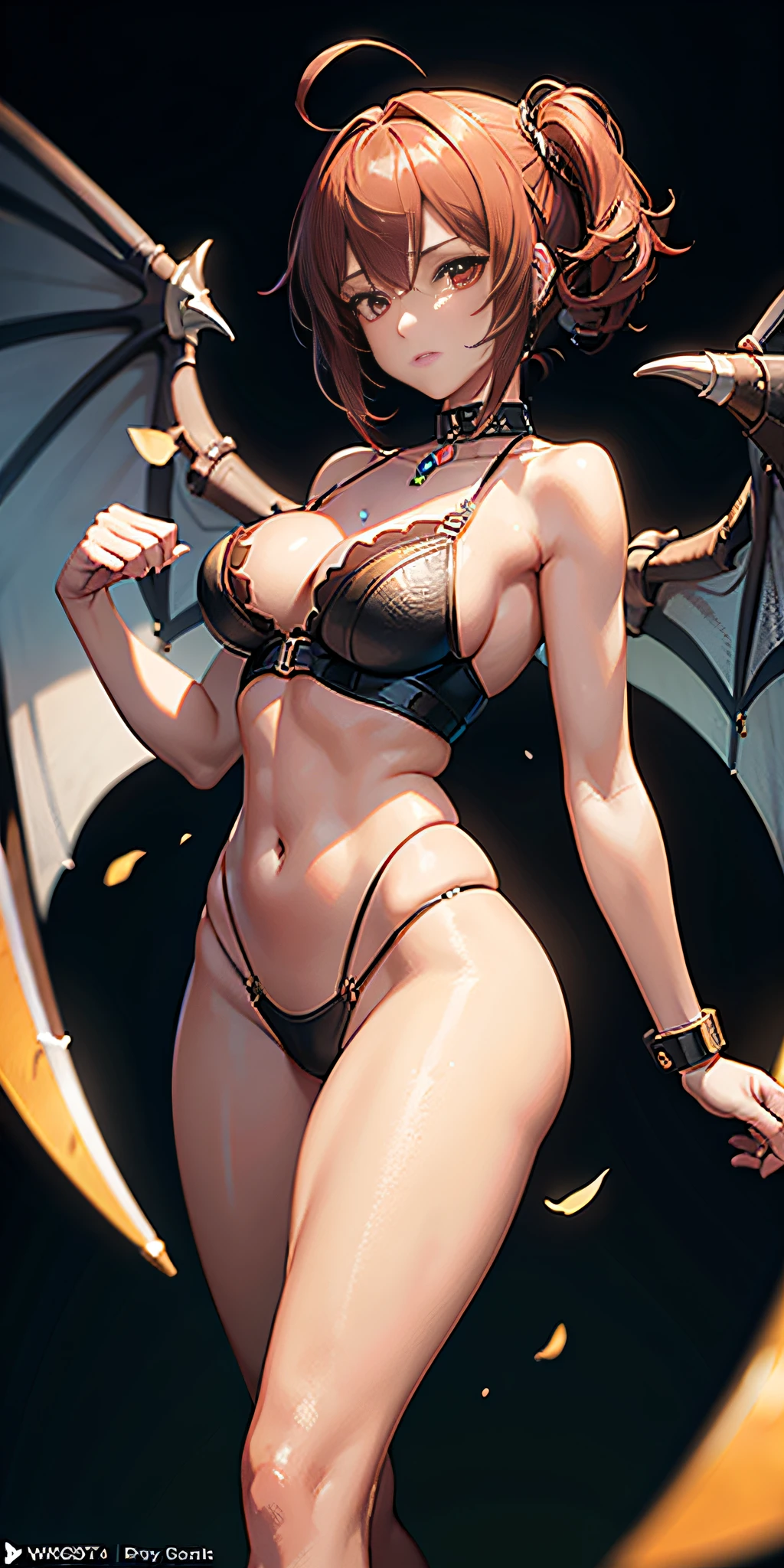 (solo 1 women), (masterpiece, best_quality, ultra detailed, immaculate: 1.3), epic, illustration, 1girl, (steampunk Vaporwave: 1.3) succubus, wings, full body, lingerie, [:formal costume design,:0.2], official art, ( African, Dark Skin: 0.6), Deep Red-Orange Dramatic Lighting, On Moody Green Meadow With Rolling Hills, Bombshell Hair, Ginger Hair, Emo Cut, Bombshell Hair, Paw Pose