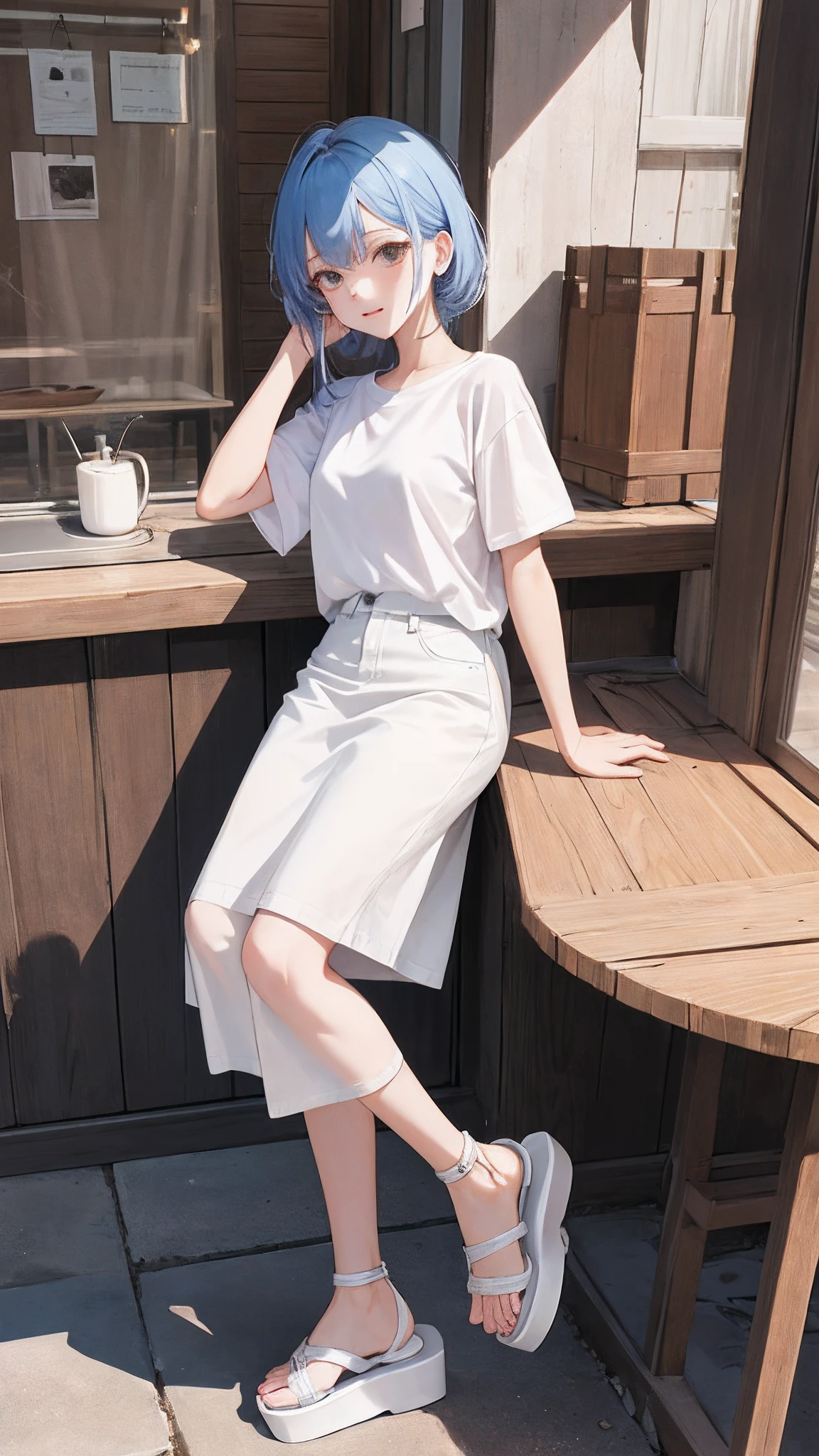 (masutepiece), (Best Quality), {girl|Lady}, Looking at Viewer, {day|Night}, {Indoors|Outdoors},
long cream-colored hair、Sharp face、white t-shirts、Denim long skirt、White platform sandals、Seductive facial expressions