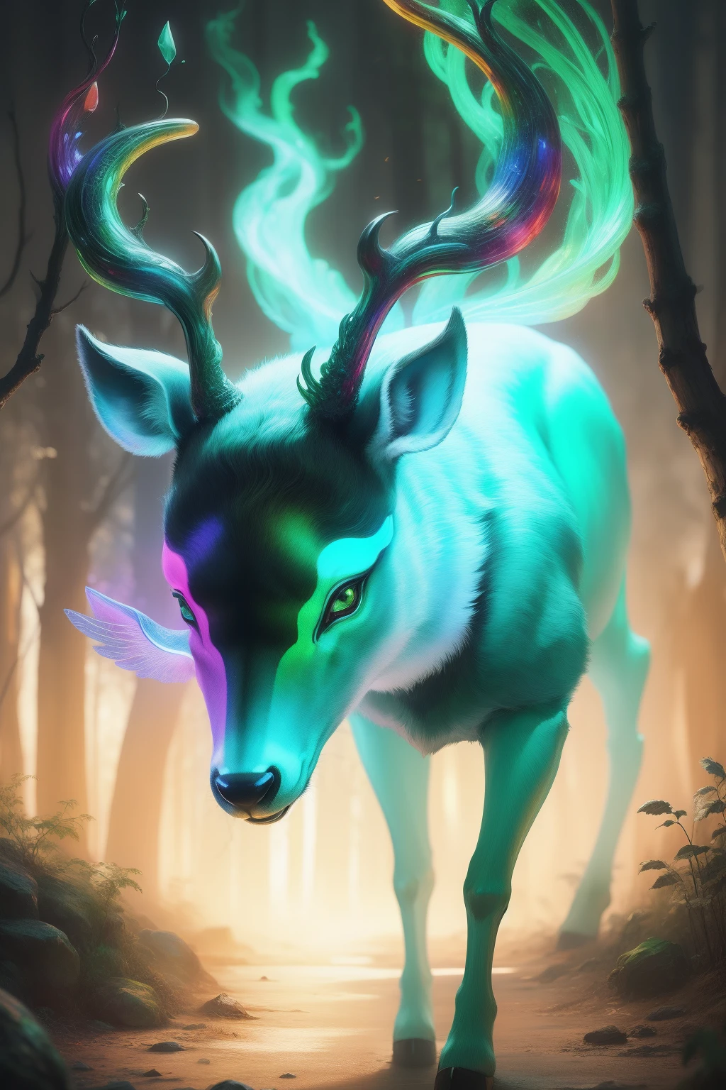 coils，Colorful colors，Divine deer，green color，Light shades，cyan colors