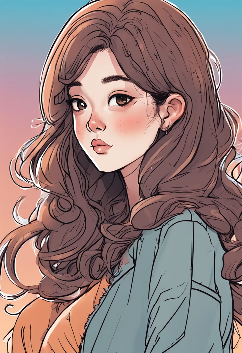 Cartoon image of a woman with permed hair, Super cute 16 year old Korean girl, Cartoon style illustration, Cartoon Art Style, Cartoon Art Style, Digital illustration style, Highly detailed character design, cute detailed digital art, Urban Girl Fan Art, Portrait Character Design, beautiful digital illustration, high quality portrait, Comic art, Asia, Character Design Portrait
