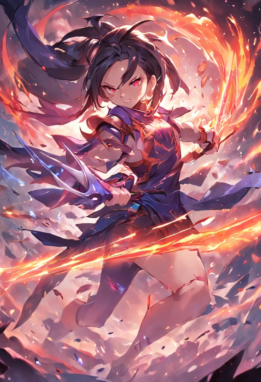 a girl in an intense battle, showcasing their mastery of the blade and nature magic.",Yasuo /(League of Legends), Neeko /(League of Legends)