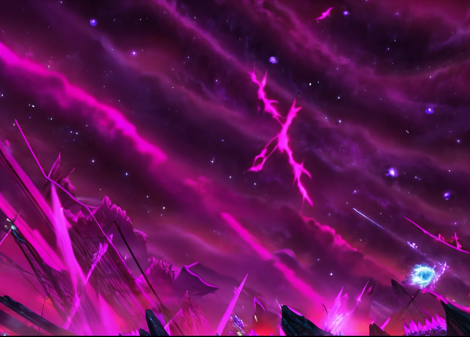 Fuchsia sky，shock，misterious，Meteor Fall，energy waves，large scene