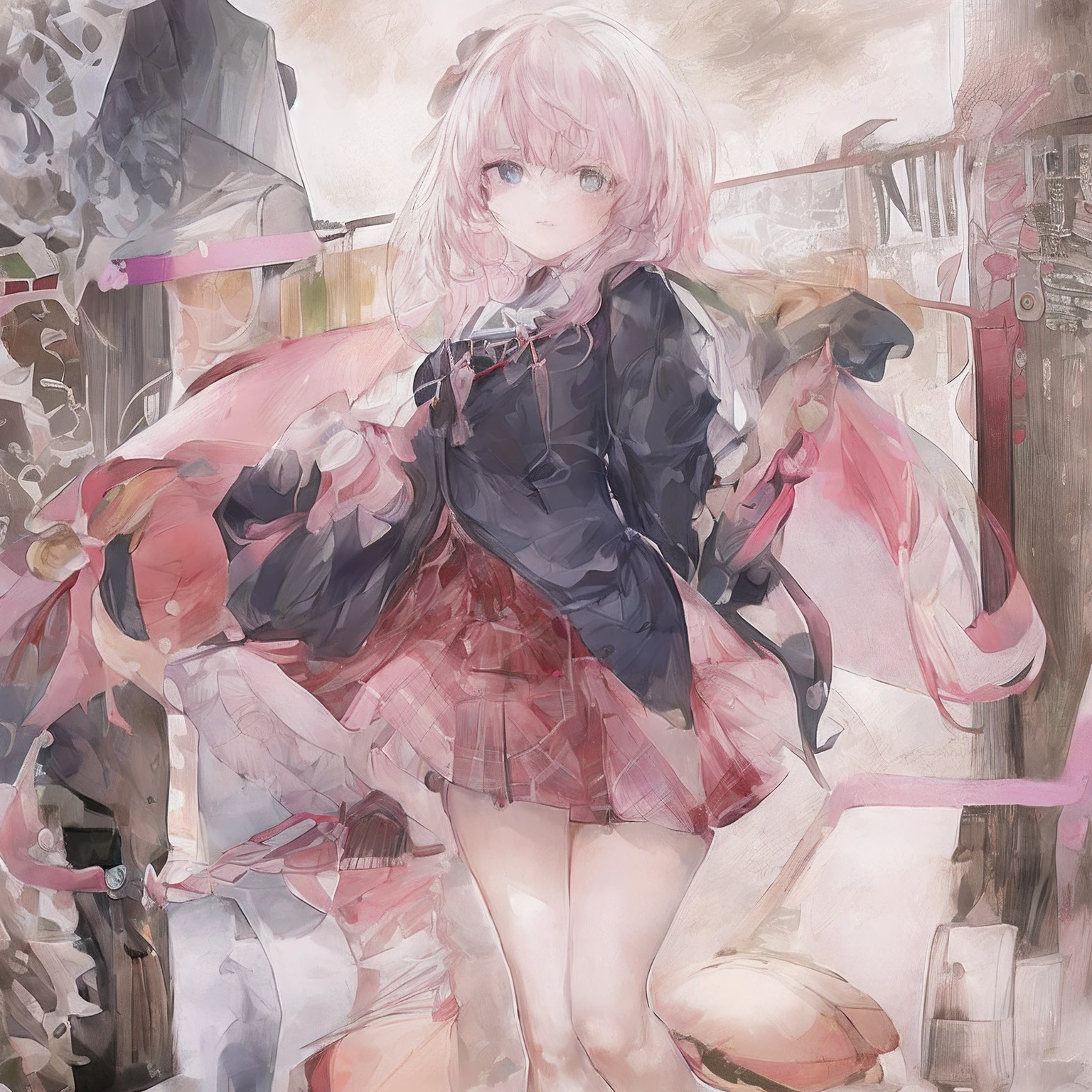 she is a japanese woman she is 17 years old. she is very skinny. Her shoulders are very narrow. she is naked. her breasts are small. She is 170 cm tall. She weighs 35kg. She has a transparent pink cunt exposed. She draws the female genitalia clearly.Her outline is thin and she doesn't use black, A sweet look in love. Her cheeks are dyed red. Japanese painting. pale watercolor. Do not draw outlines.A tattoo all over the back.The uterus and vagina are visible through the skin. The skin is transparent and the organs are visible.