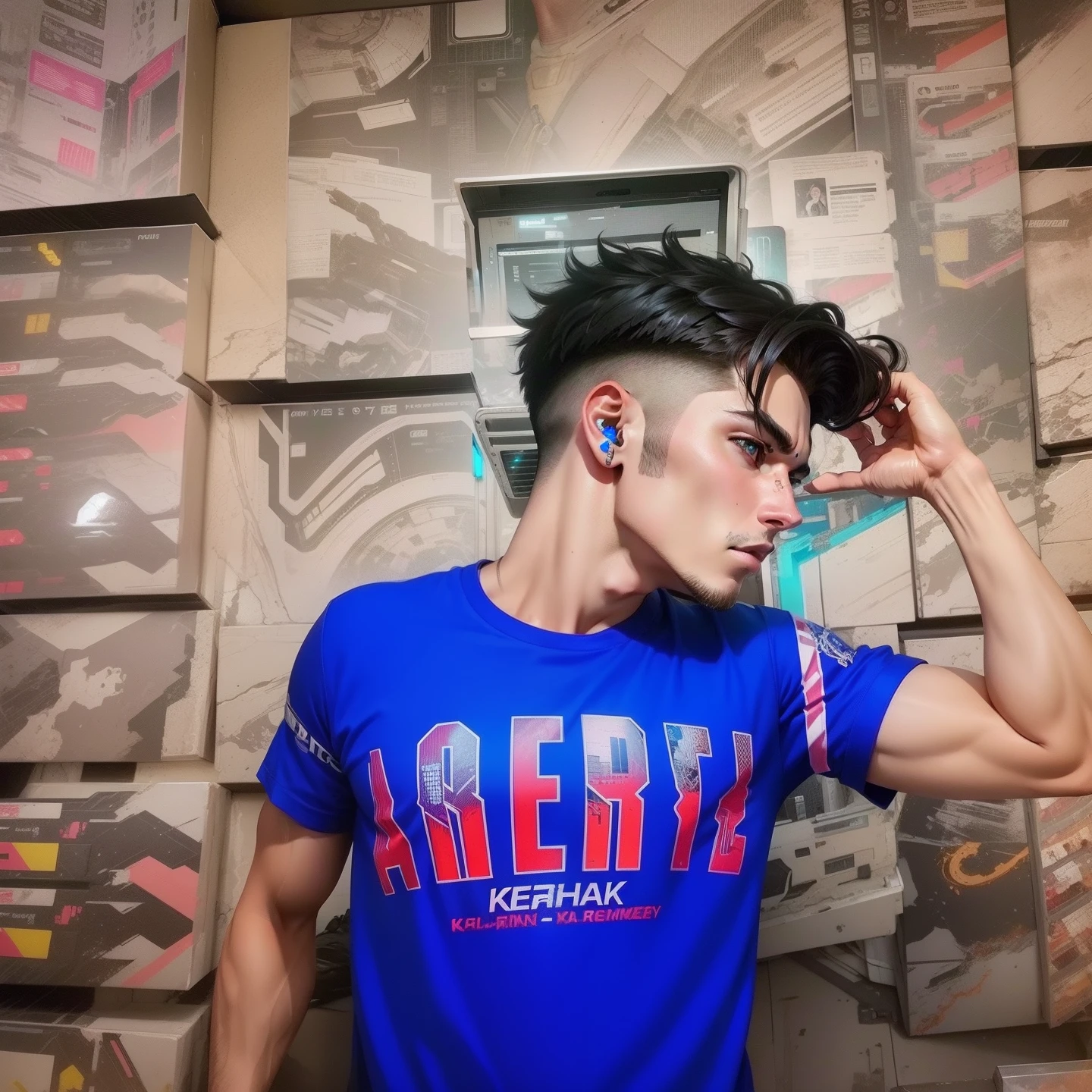 Change into a king of earth cyberpunk handsome boy relastic face gamer 12k