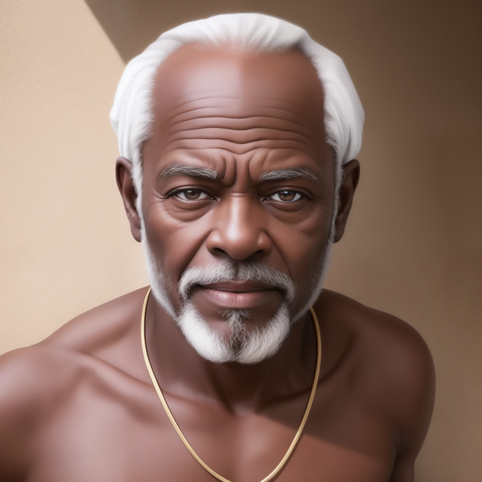 Homem negro velho de 90 anos, [[[colares]]],  [[[[closeup]]]], [[[[peito]]]], [[[[Neck strap]]]], [[[[ombros]]]], olhos perfeitos, perfect irises, Perfect lips, , pele perfeita, luz frontal suave, brilho, HDR, (cores suaves: 1.2) hiperealista,realista, Realismo, renderizado, Alto contraste, digital art photographyrealistic trend in Artstation 8k HD high definition detailed realistic,  detalhado, textura da pele, hiper detalhado, textura de pele realista, armadura, melhor qualidade, ultra high-resolution, (fotografiarrealista: 1.4), alta resolução, detalhado, Calado bruto, sharp re, por lee jeffries Nikon D850 Filme Fotografia de Stock 4 Kodak Portra 400 Lente F1.6 Rich Colors Realistic Texture Dramatic Texture Dramatic Lighting Irrealengine Trend on Artstation Cinestill 800