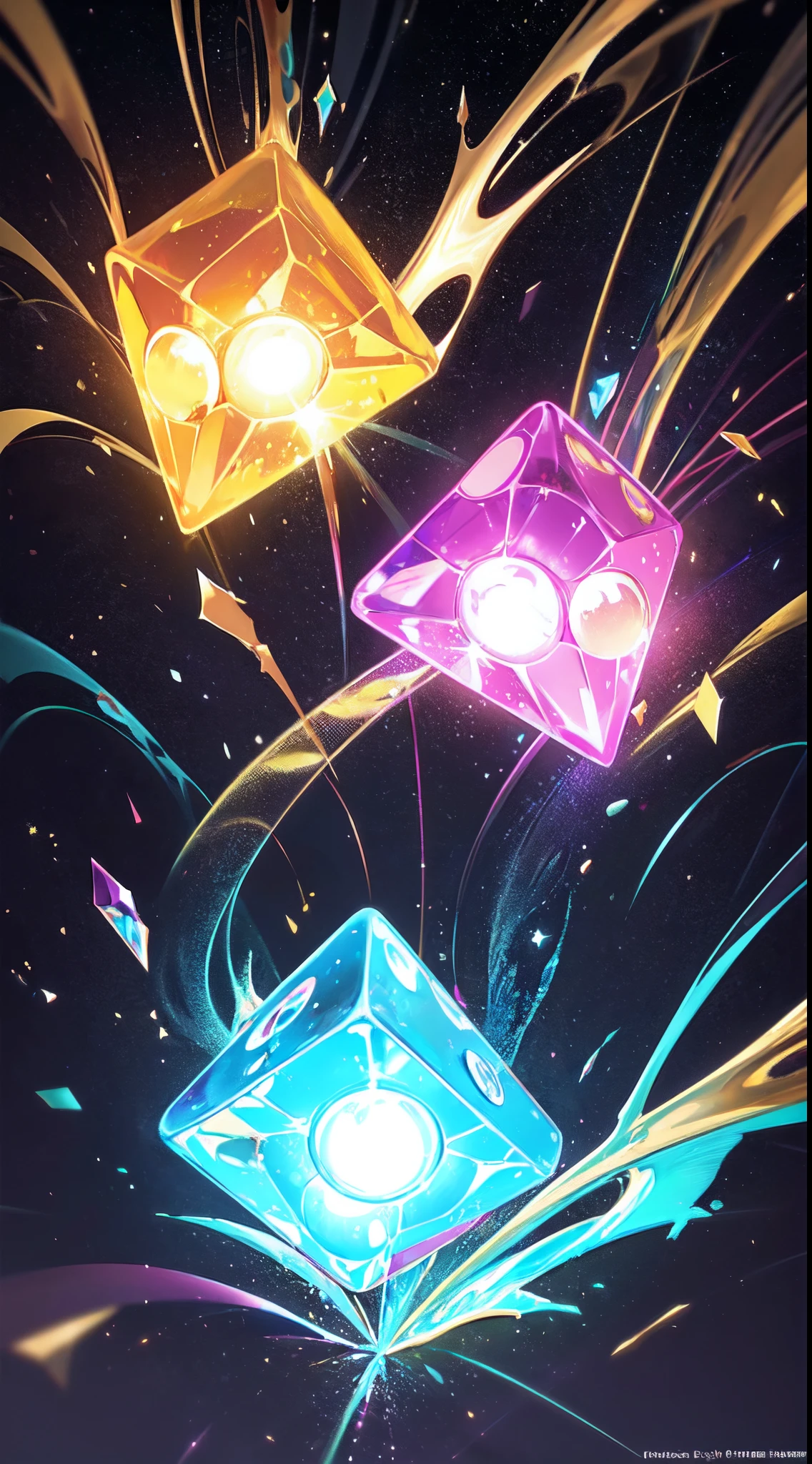 cube, magical, shinny, colourful, beautiful, reflection, fantasy, abstract, 4d , sun lighting, rim lights, sparkles, bloom,cool, bright colours, shinny , masterpiece, high quality, crystal, neon, wallpaper HD quality crystal neon wallpaper, abstract, art, colourful vibrant colours light, science, scifi, crystal skull, bones, shapes, quantum physics