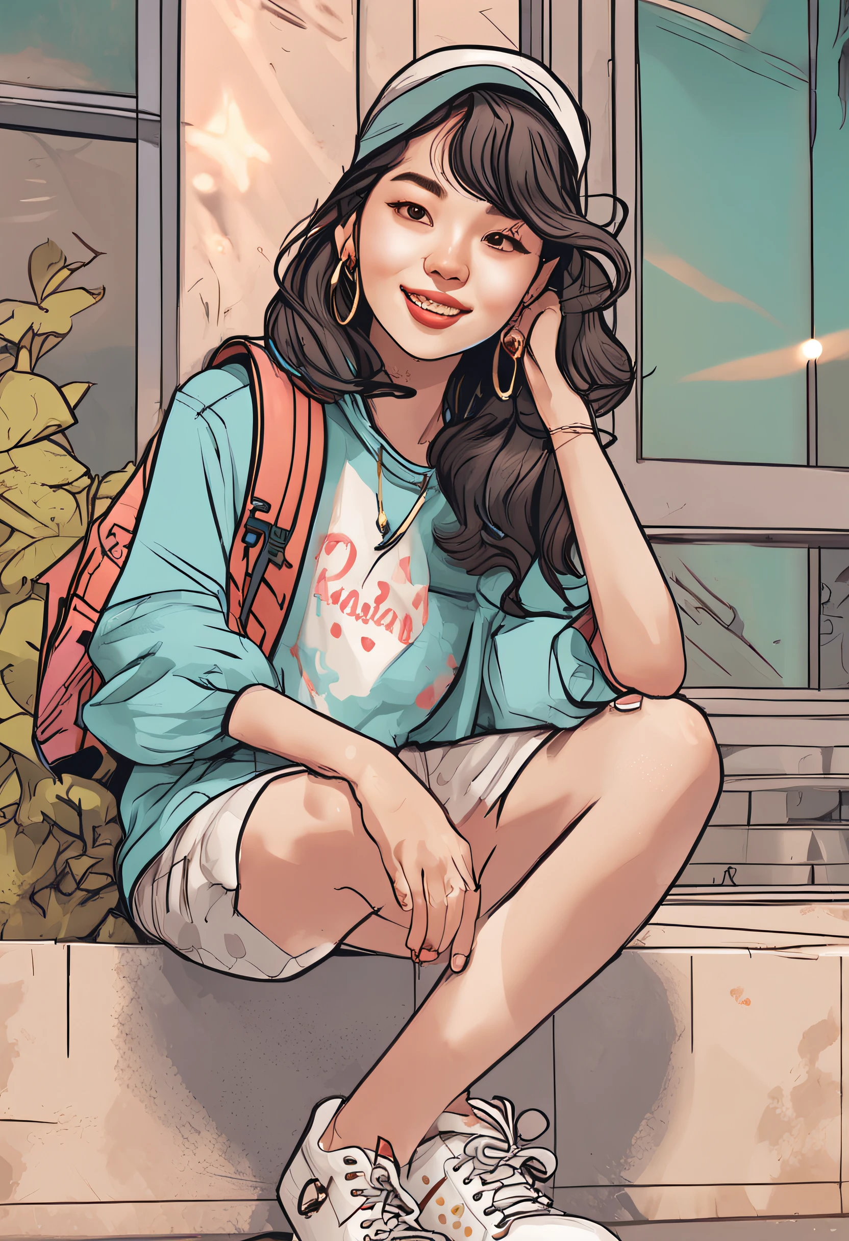 Cartoon image of a woman with permed hair, Super pretty 16 year old Korean girl, Cartoon style illustration, Cartoon Art Style, Cartoon Art Style, Digital illustration style, Highly detailed character design, cute detailed digital art, Urban Girl Fan Art, Portrait Character Design, beautiful digital illustration, high quality portrait, Comic art, Asia, Character Design Portrait, Eat ice cream