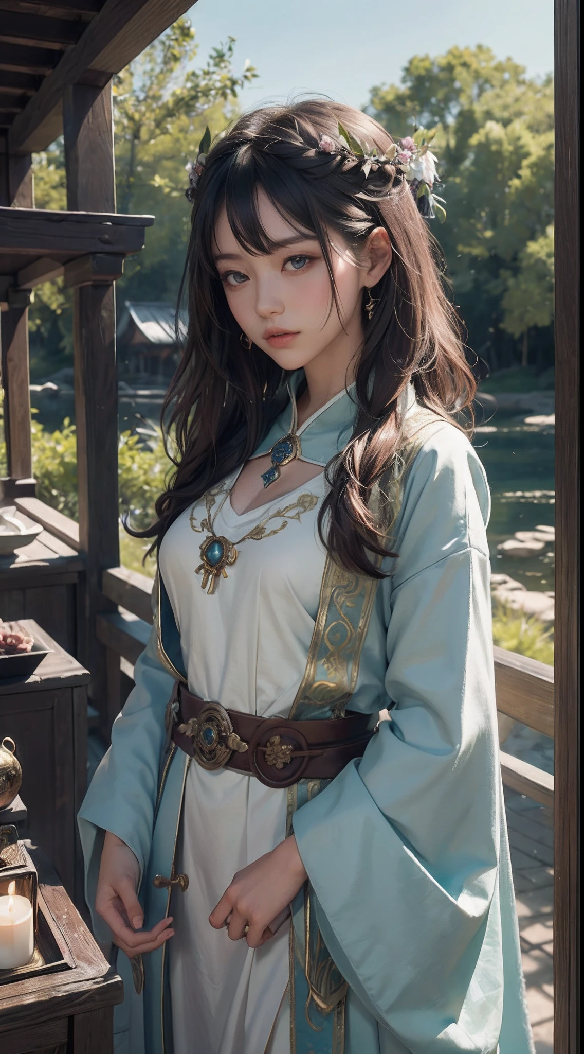 (1girl:1.3),solo,__body-parts__,
official art, unity 8k wallpaper, ultra detailed, beautiful and aesthetic, beautiful, masterpiece, best quality,Fantastical Atmosphere, Calming Palette, Tranquil Mood, Soft Shading,
Miko priestess, charm spell, talisman familiar, shrine maiden duties,