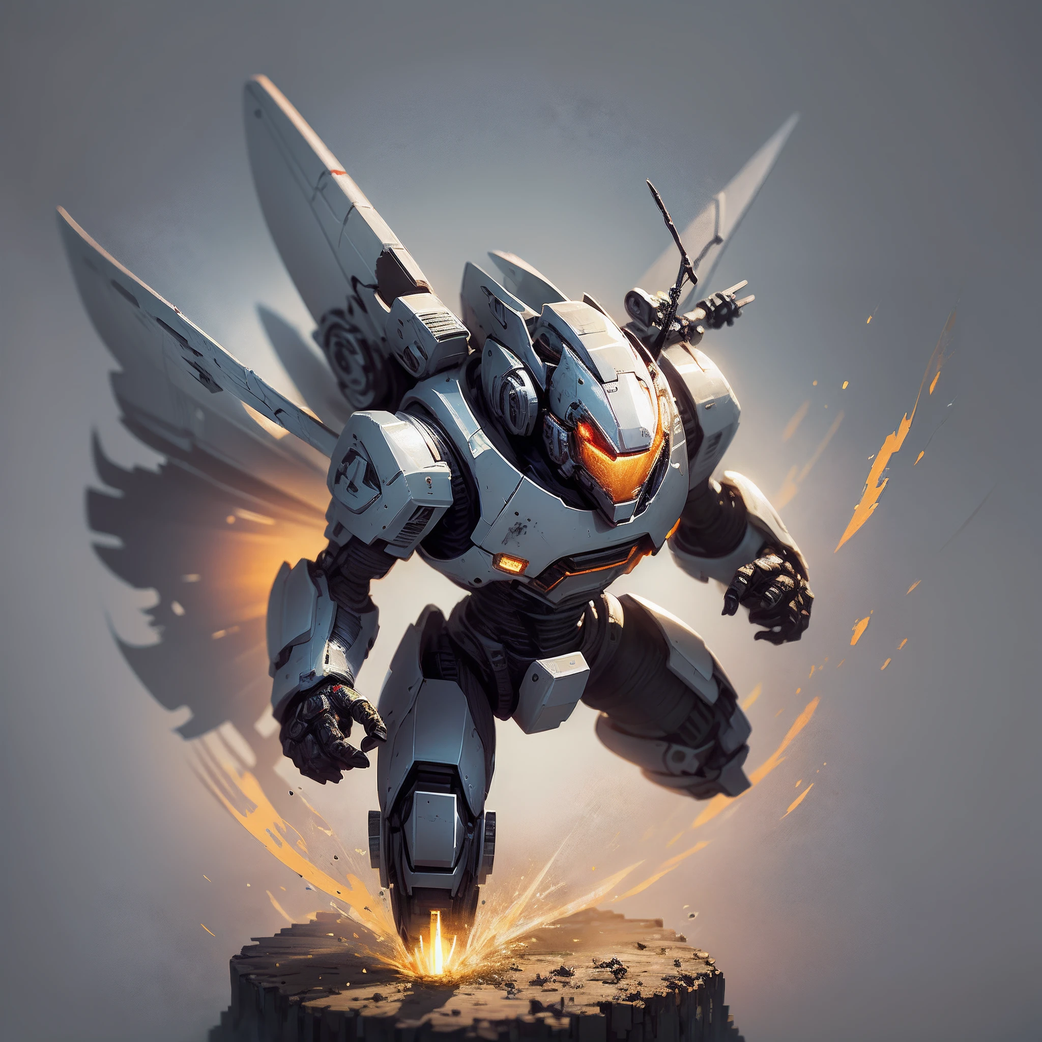 Pixel art, small flying robot, formato arredondado, luz vermelha e amarela, Roboto, cauda com garra afiada, RPG, mech blindado, Pixel Art, corrigir pixels, antisserrilhado --auto --s2